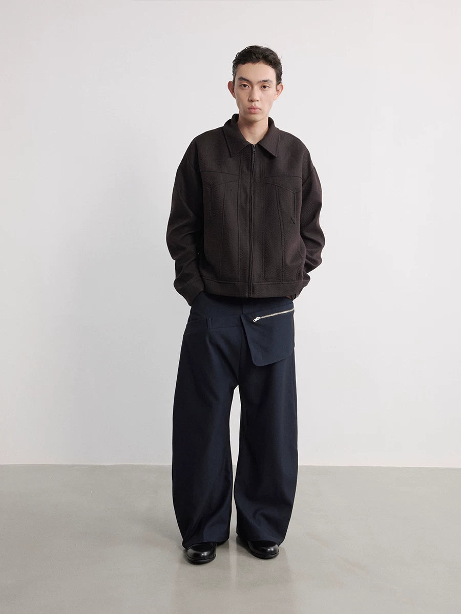 Oversized Zippered Hip Pocket Wide-Leg Trousers