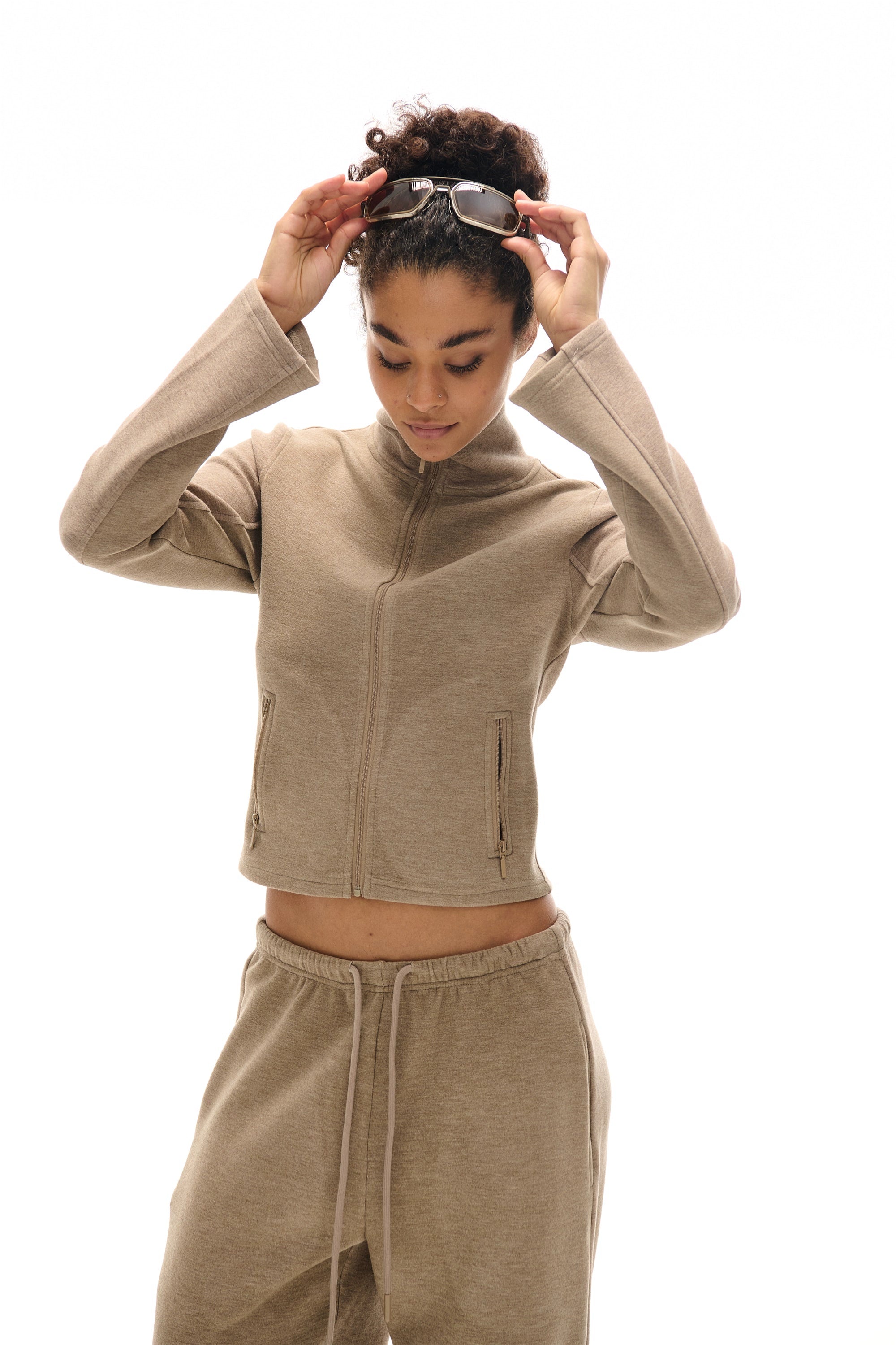 High Collar Zipper Sweatshirt And Sweatpants Set