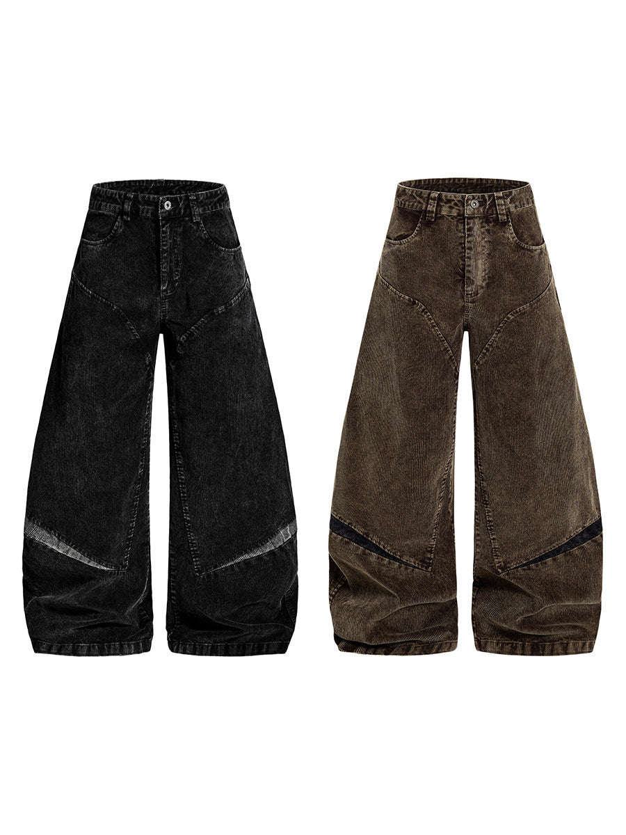Men's Corduroy Deconstructed Patchwork Curved Wide-Leg Jeans