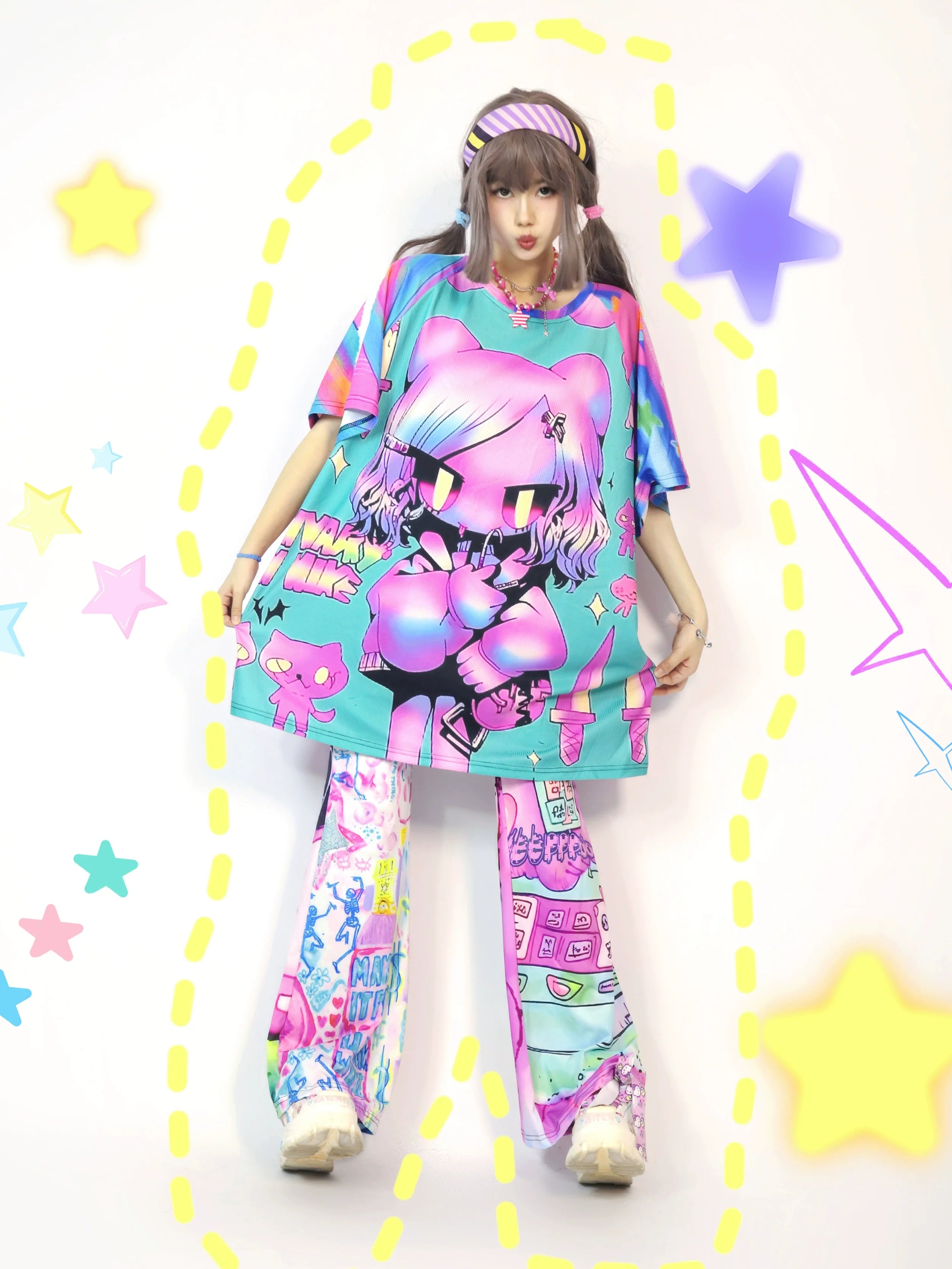 Pastel Graffiti Print Stretch Leggings