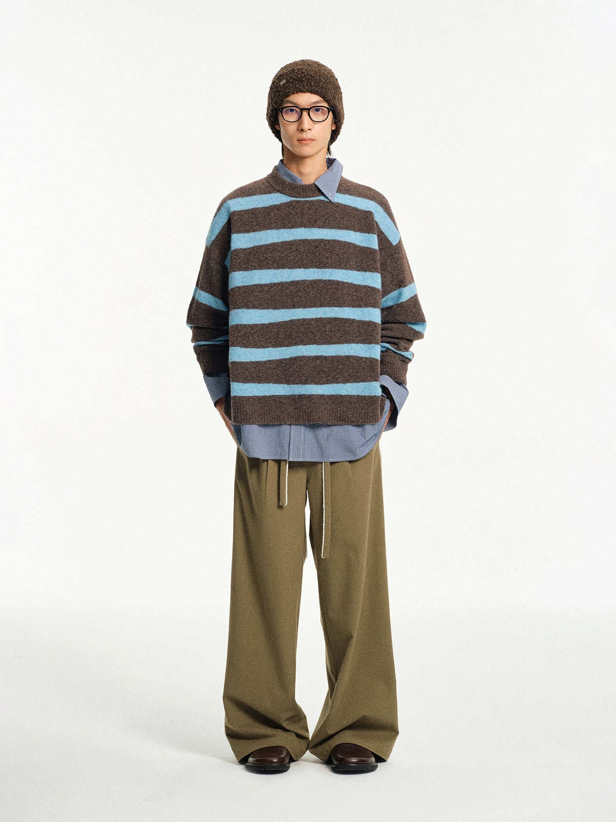 Contrast Stripe Crew Neck Knit Sweater