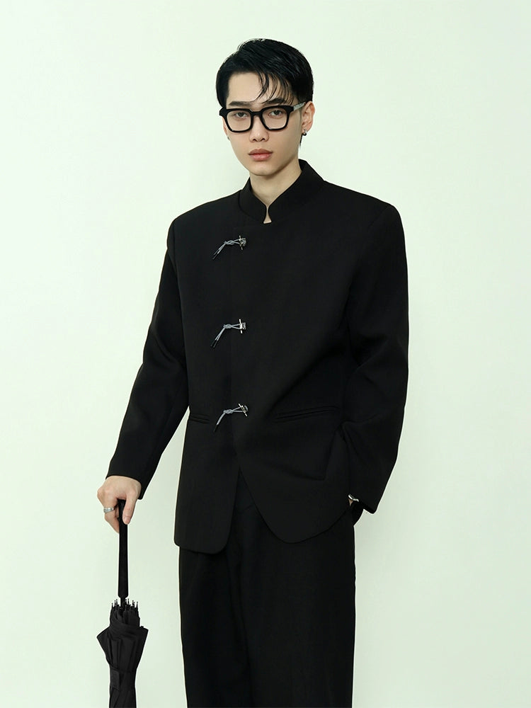 Mandarin Collar Toggle Black Blazer