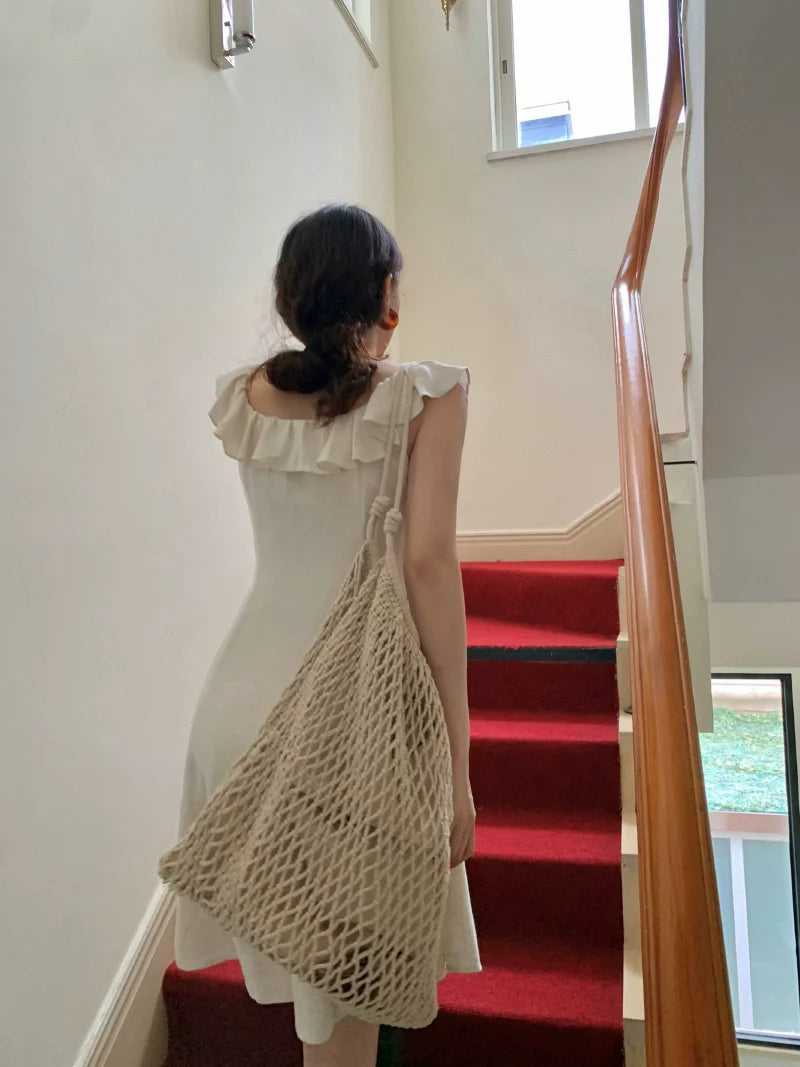 White Ruffle Sleeveless Mini Dress