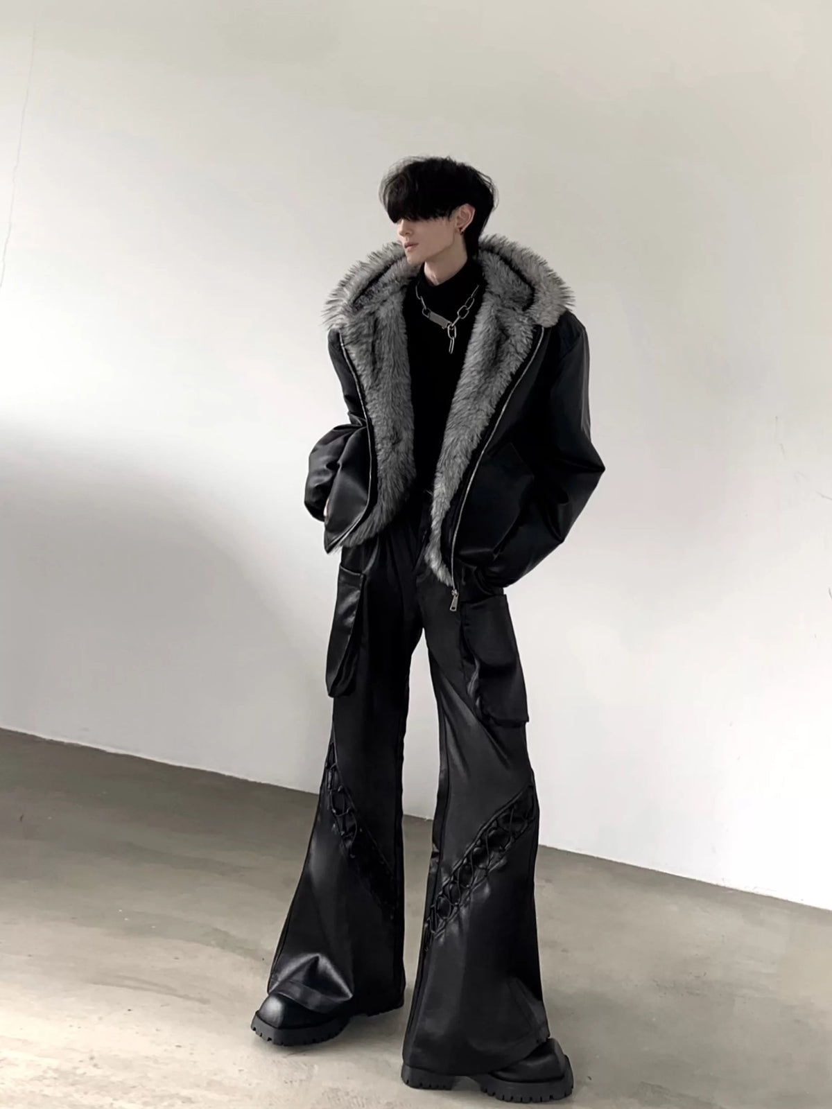 Frost Fur Collar Leather Jacket