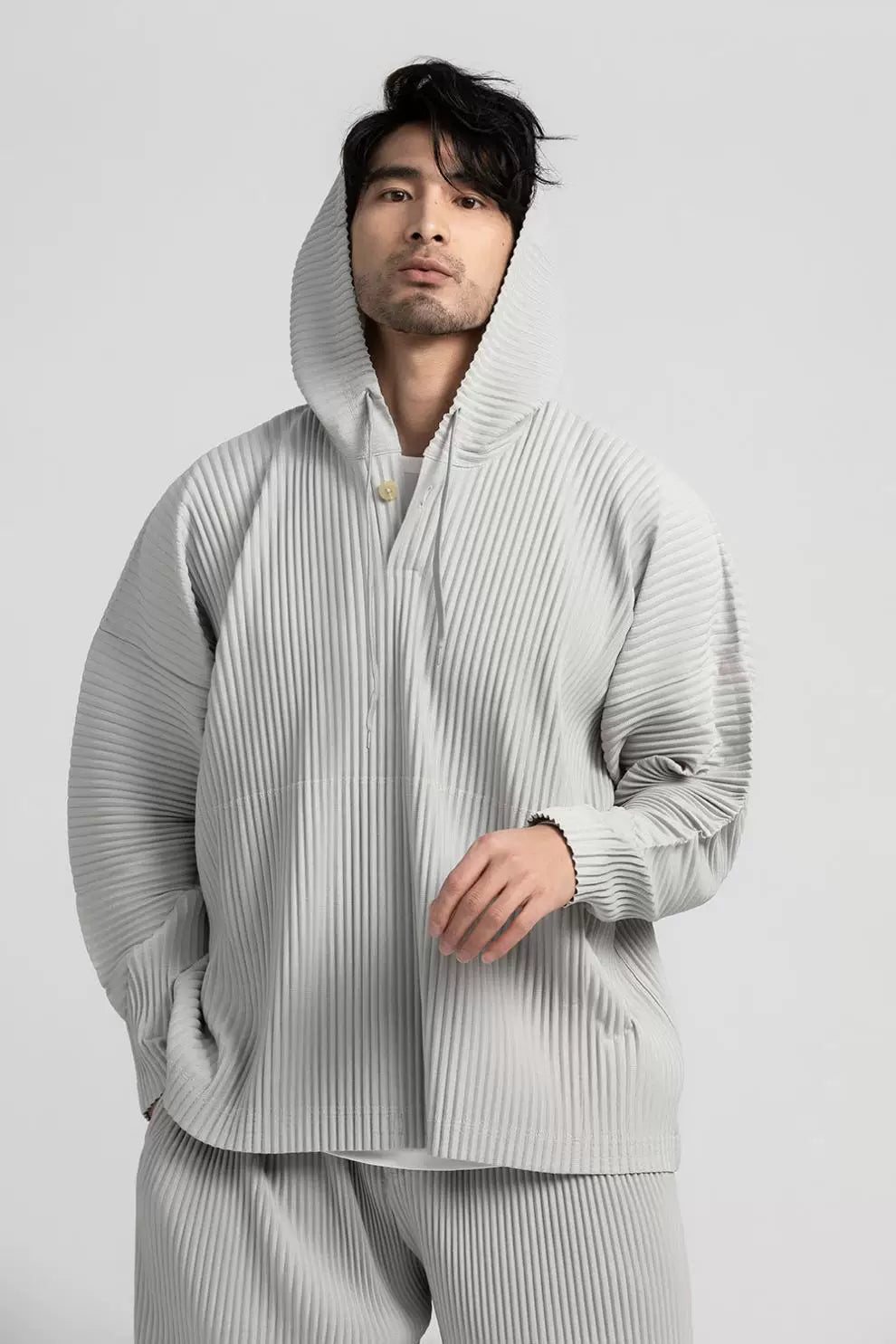 Glacier Wave Pleated Hoodie