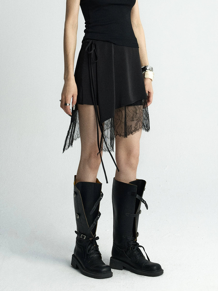 Twilight Veil Asymmetric Lace‑Hem Skirt