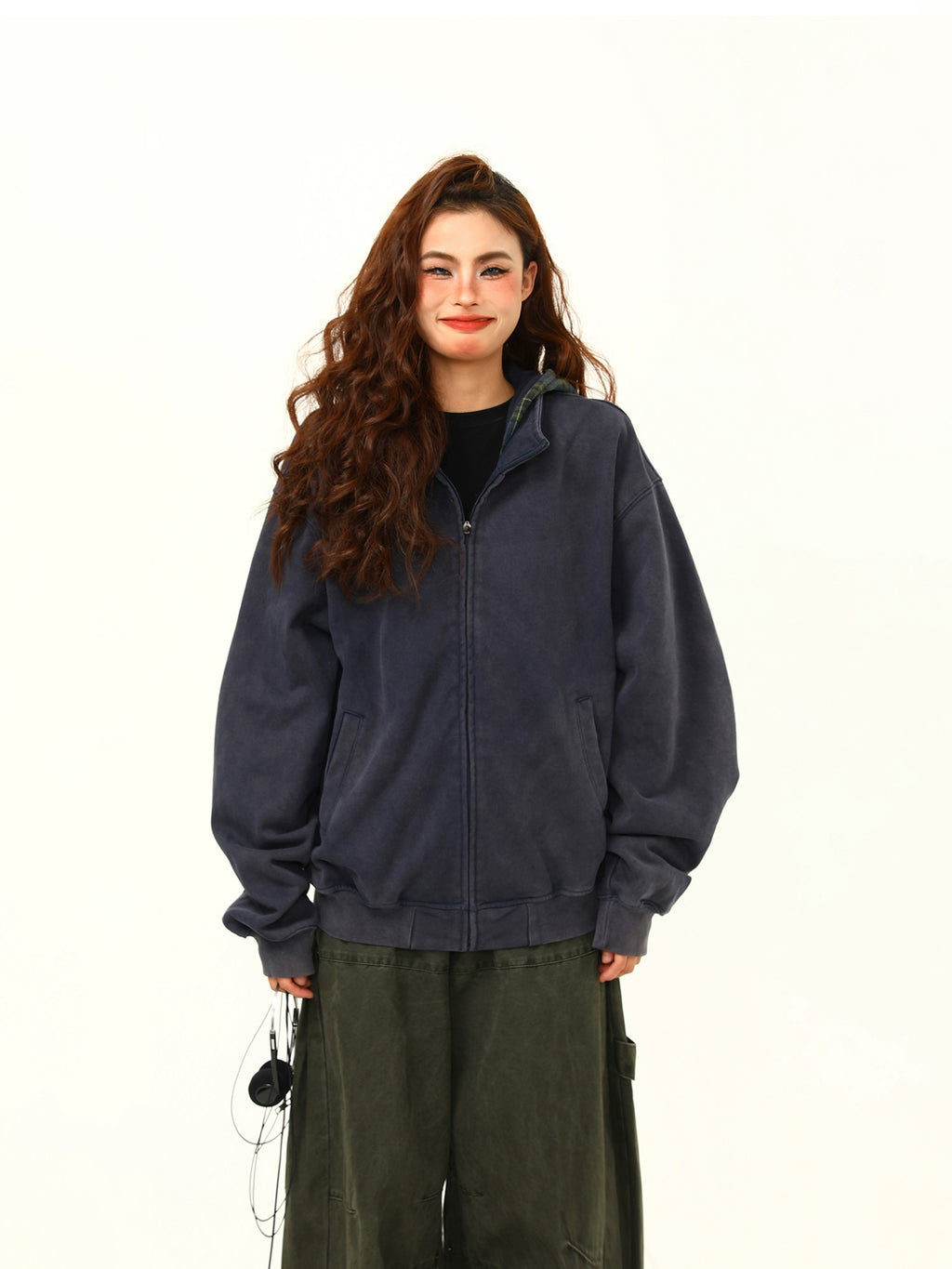 Plaid Hooded Oversized Zip Jacket by Wild Azi | Chiclara