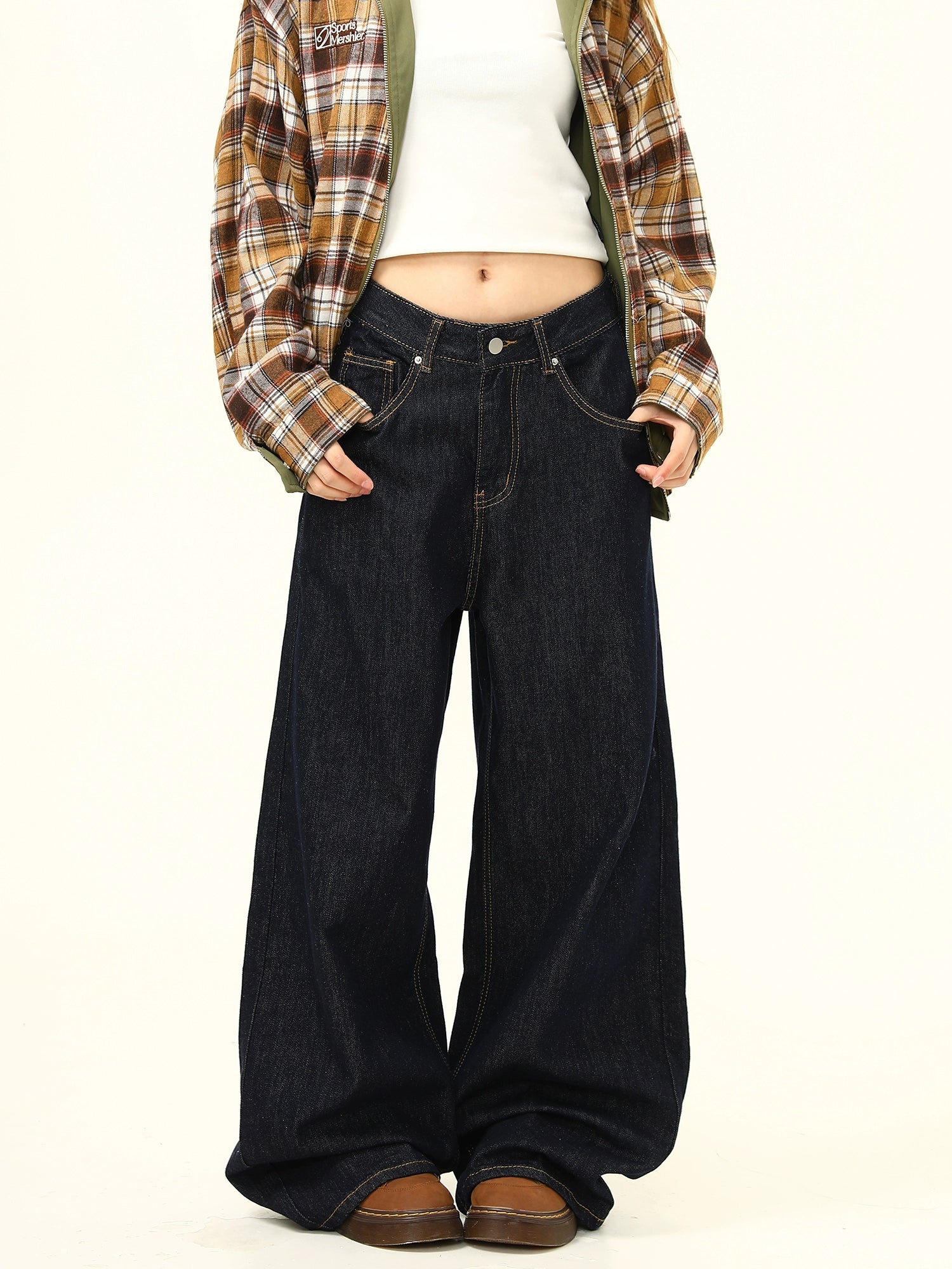 Ultra Wide Leg Mid Waist Dark Jeans