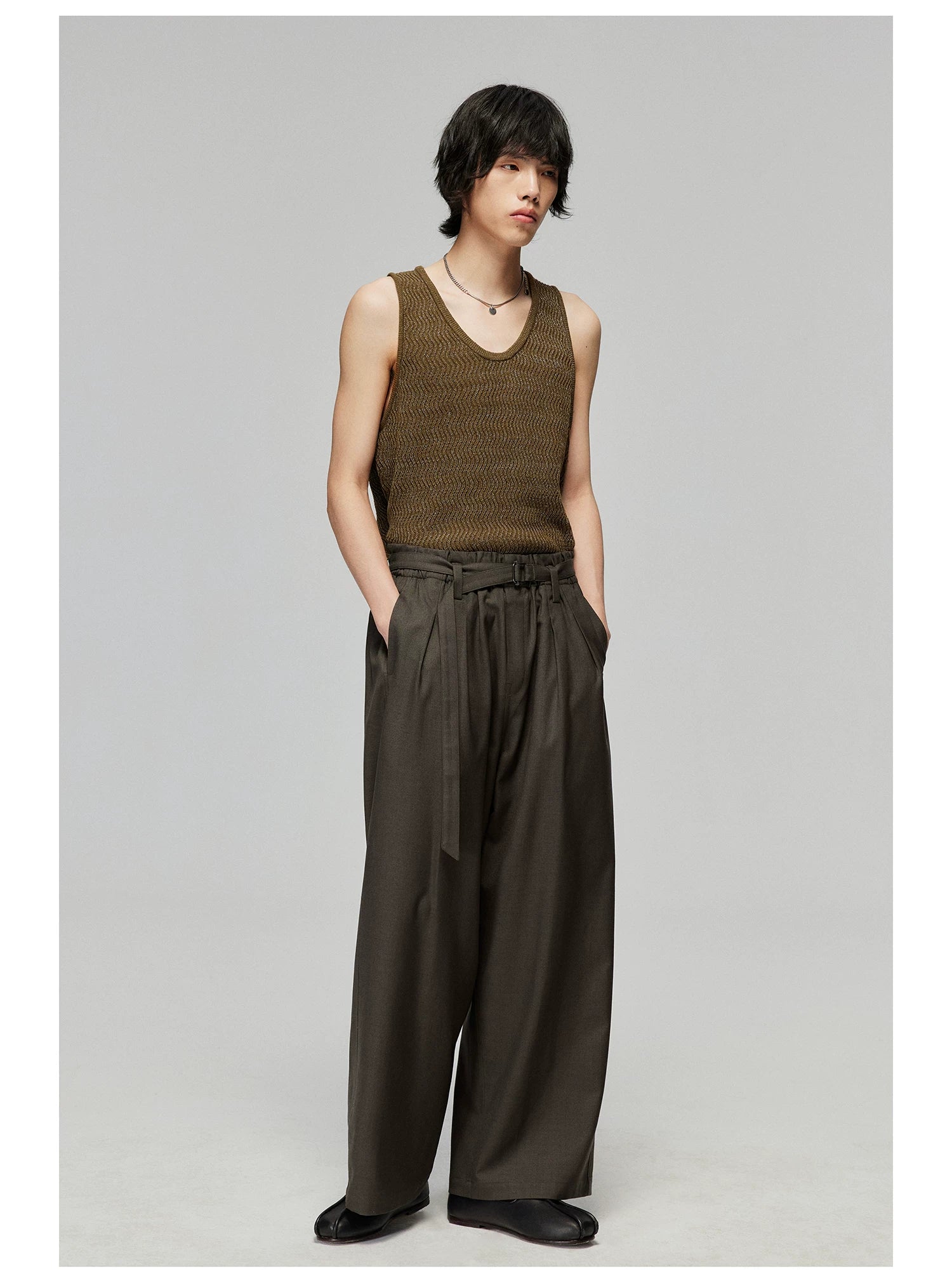 Umber Sash Pleat Wide Trousers
