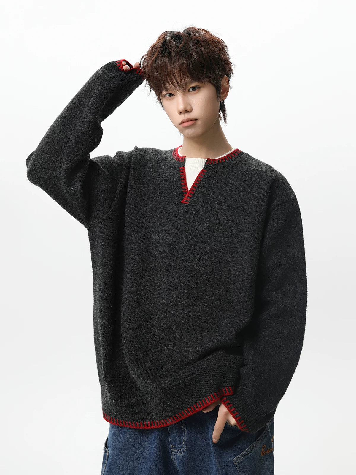 Ember Stitch Charcoal Knit Pullover