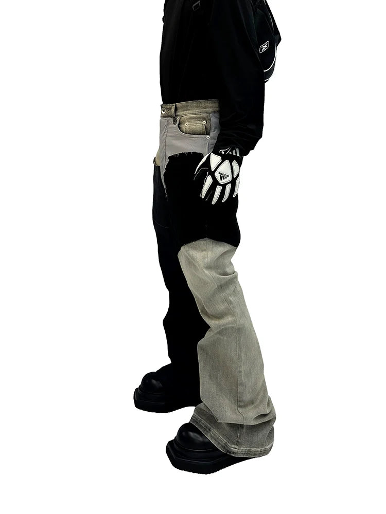 Monochrome Patchwork Wide Jeans