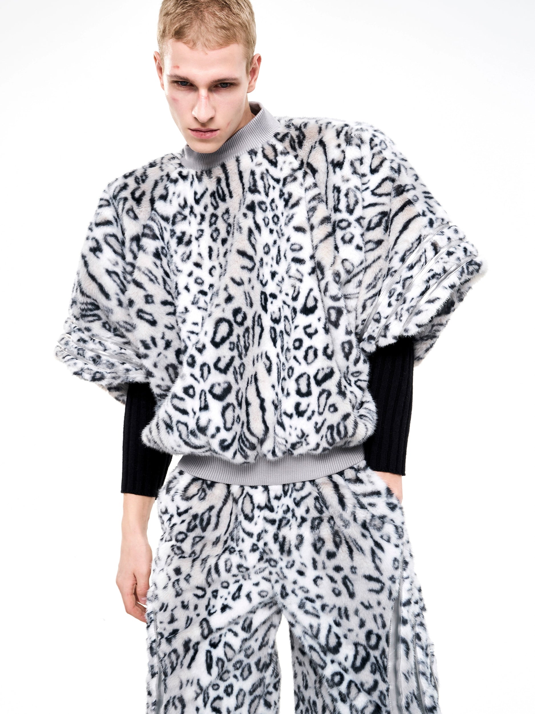 Leopard Print Faux Fur Top and Pants Setup