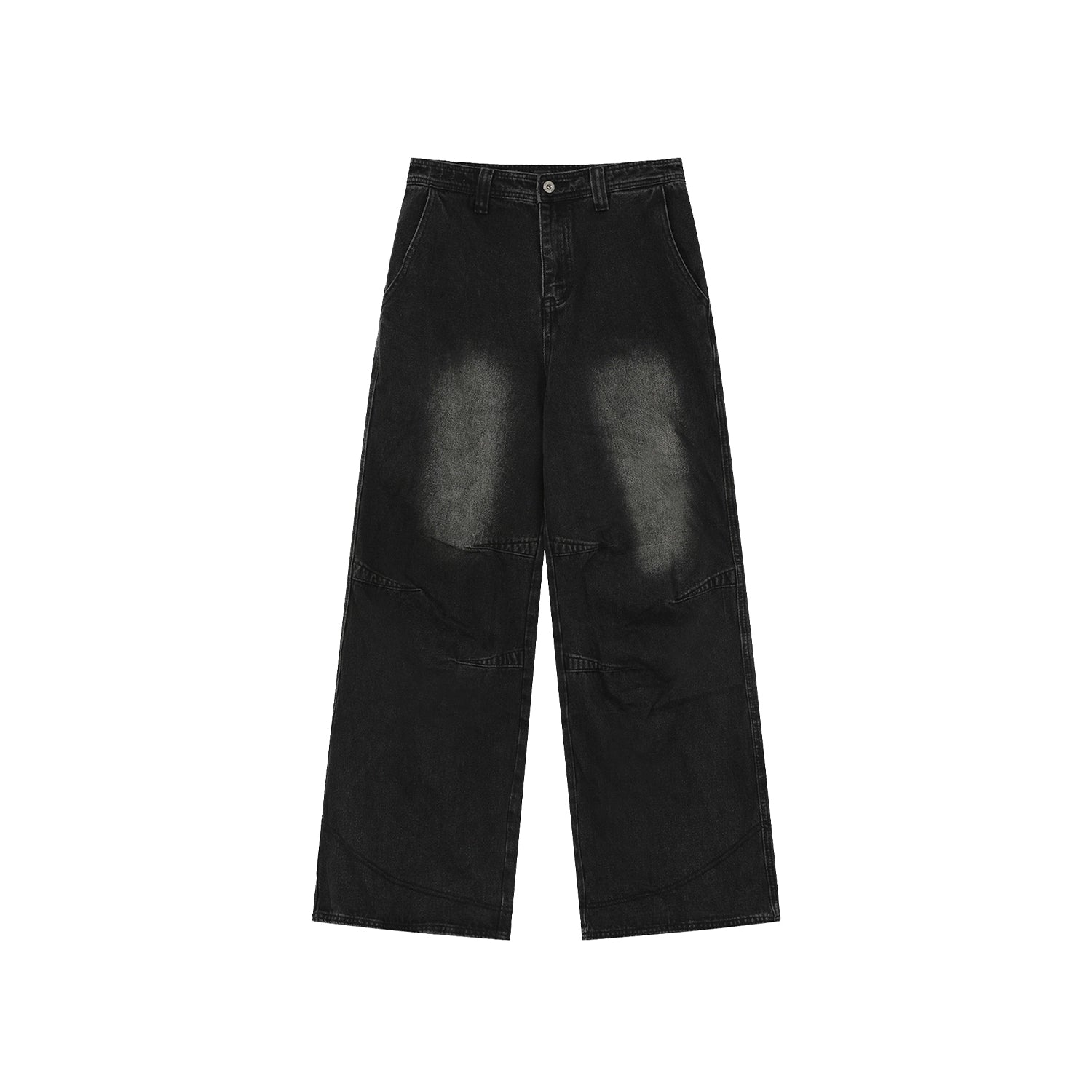 Wide-Leg Faded Distressed Jeans with Unique Seam Detailing