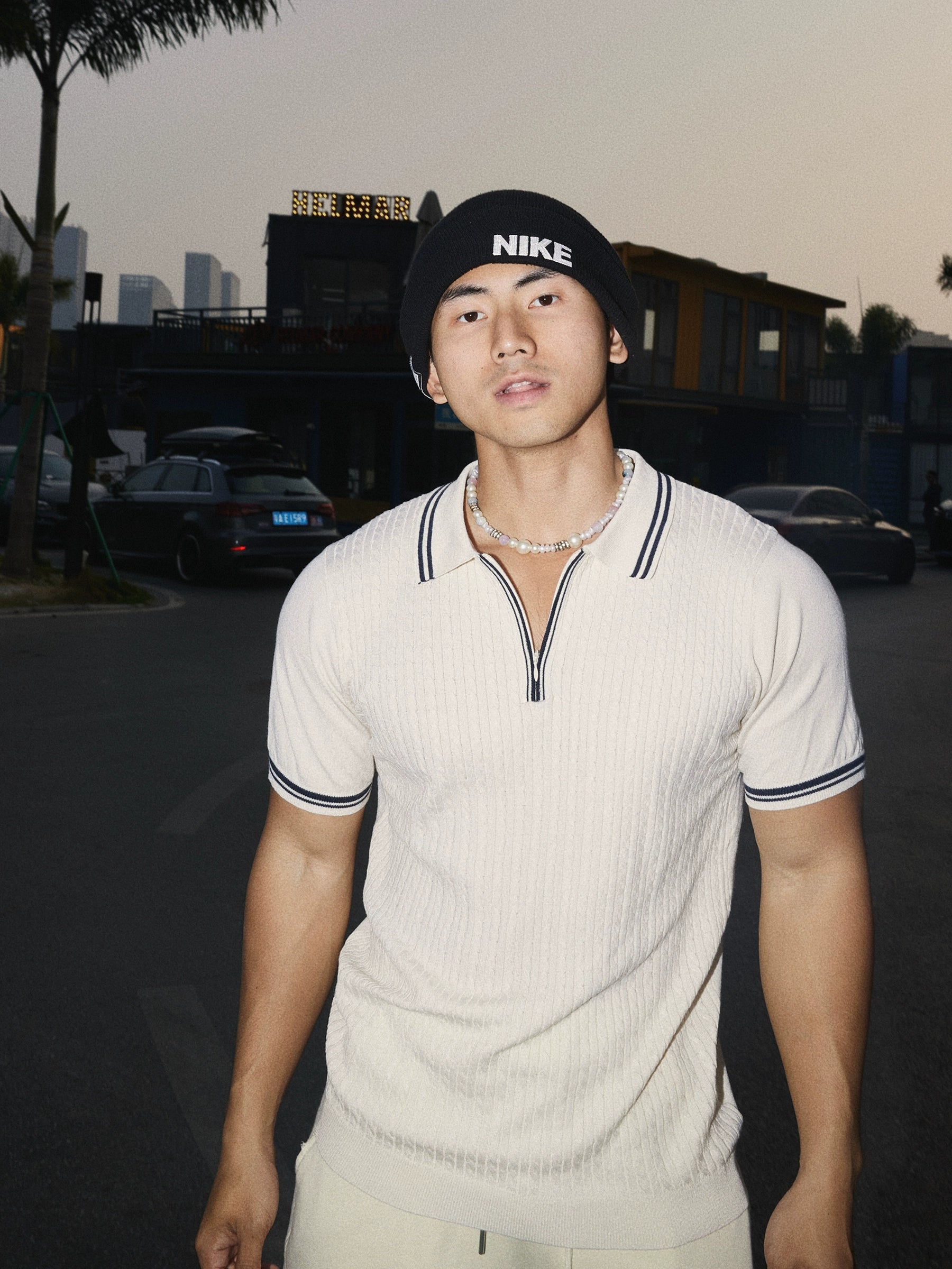 Ribbed Athletic Polo Knit Shirt