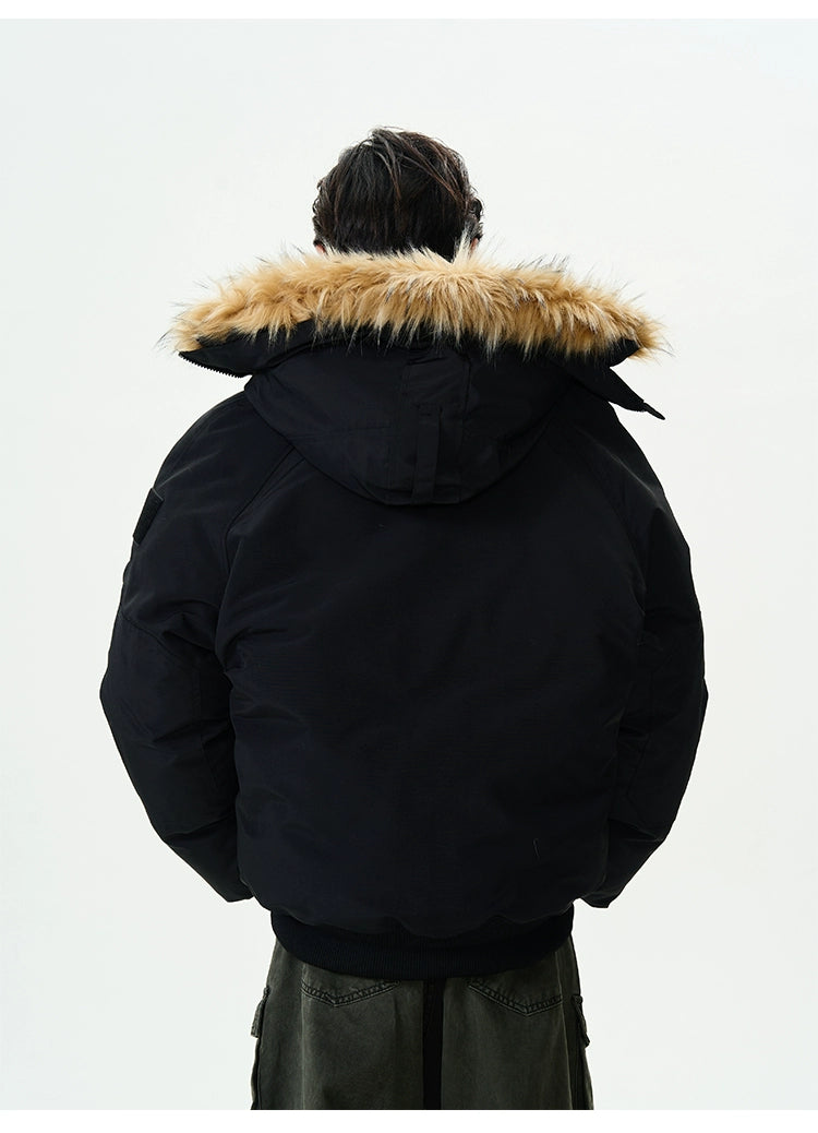 Full Zip Front Fur Hooded Puffer Jacket