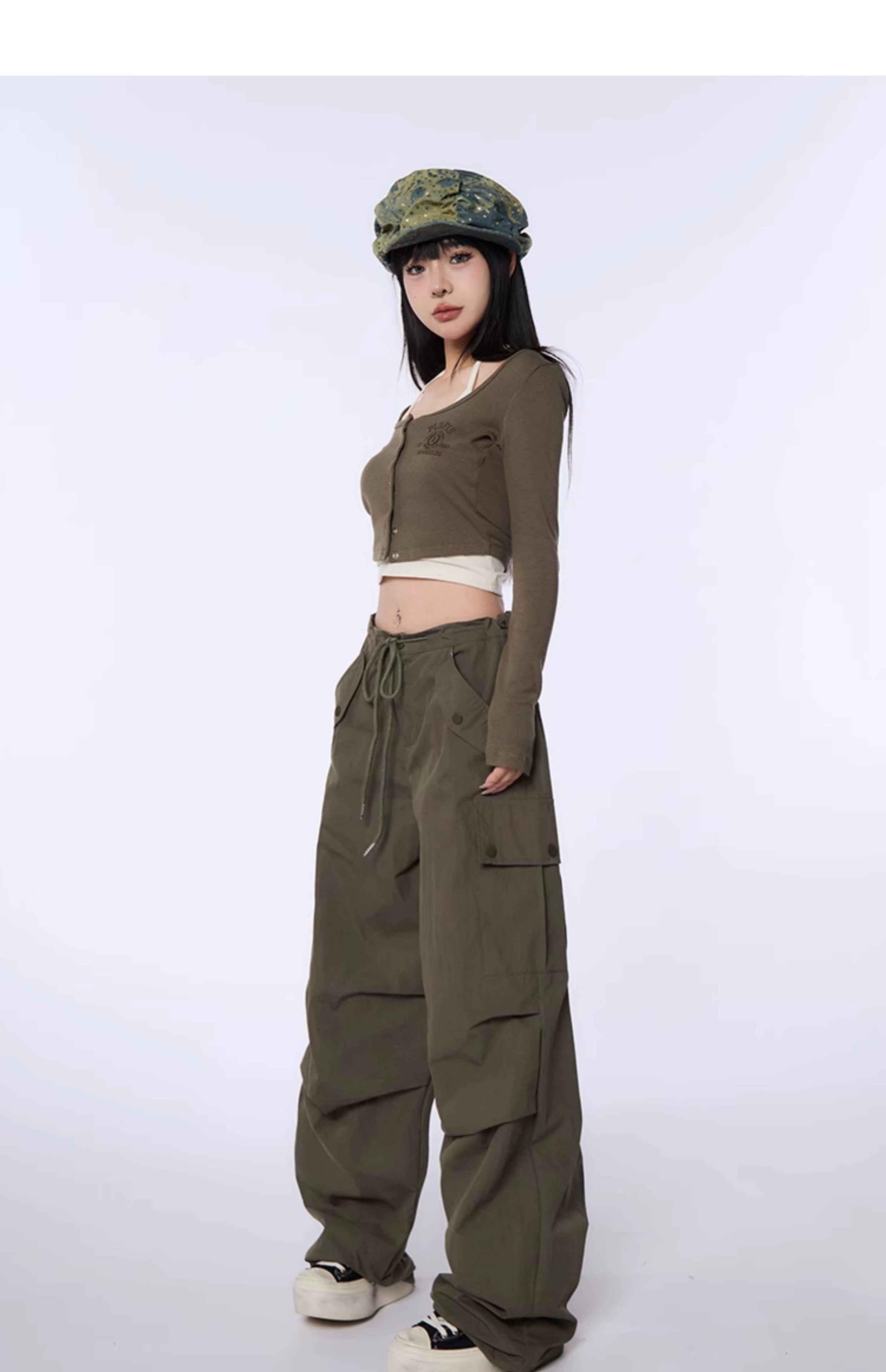 High-Waist Drawstring Cargo Joggers - chiclara