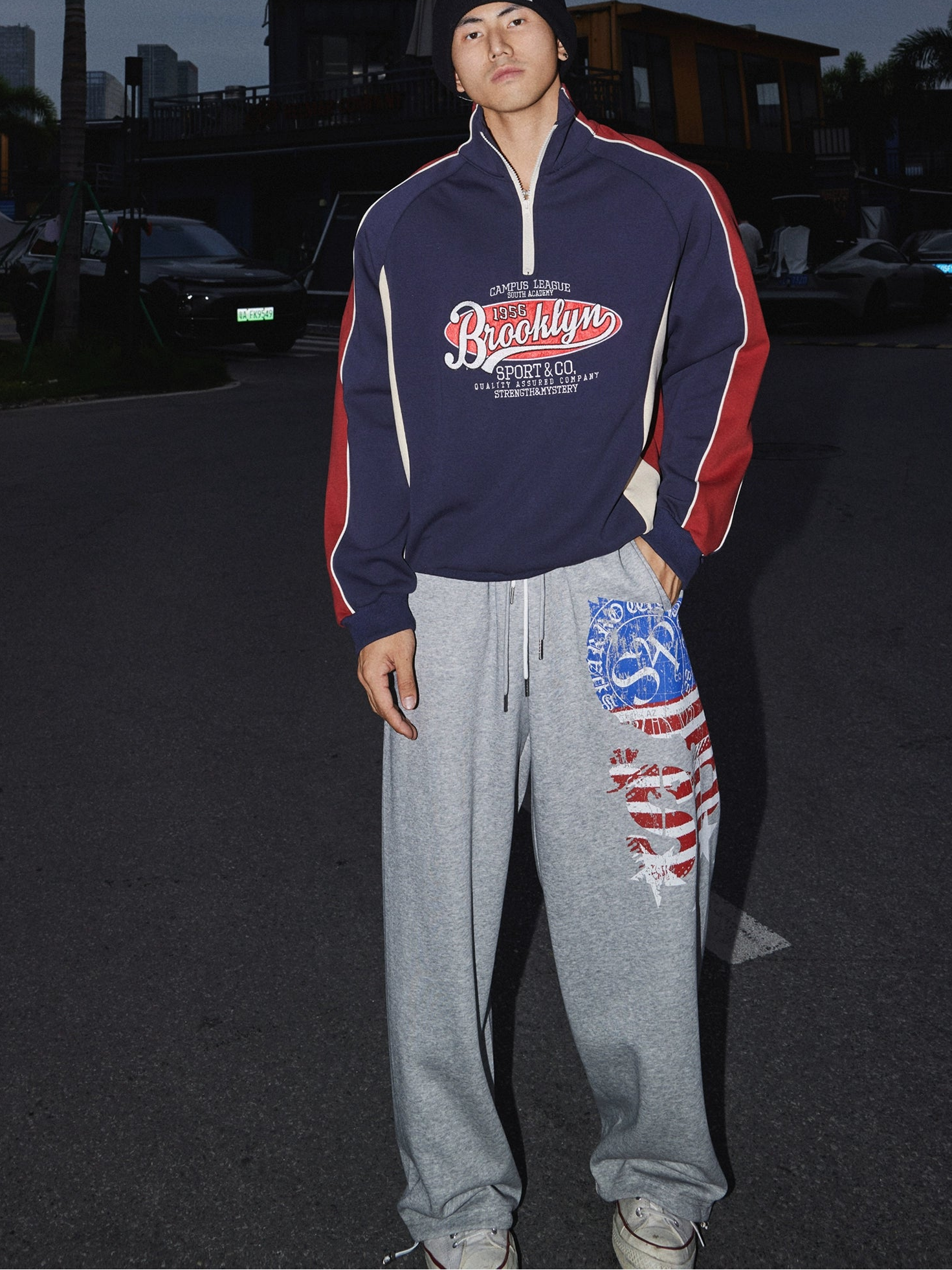 Gray USA Flag Print Sweatpants