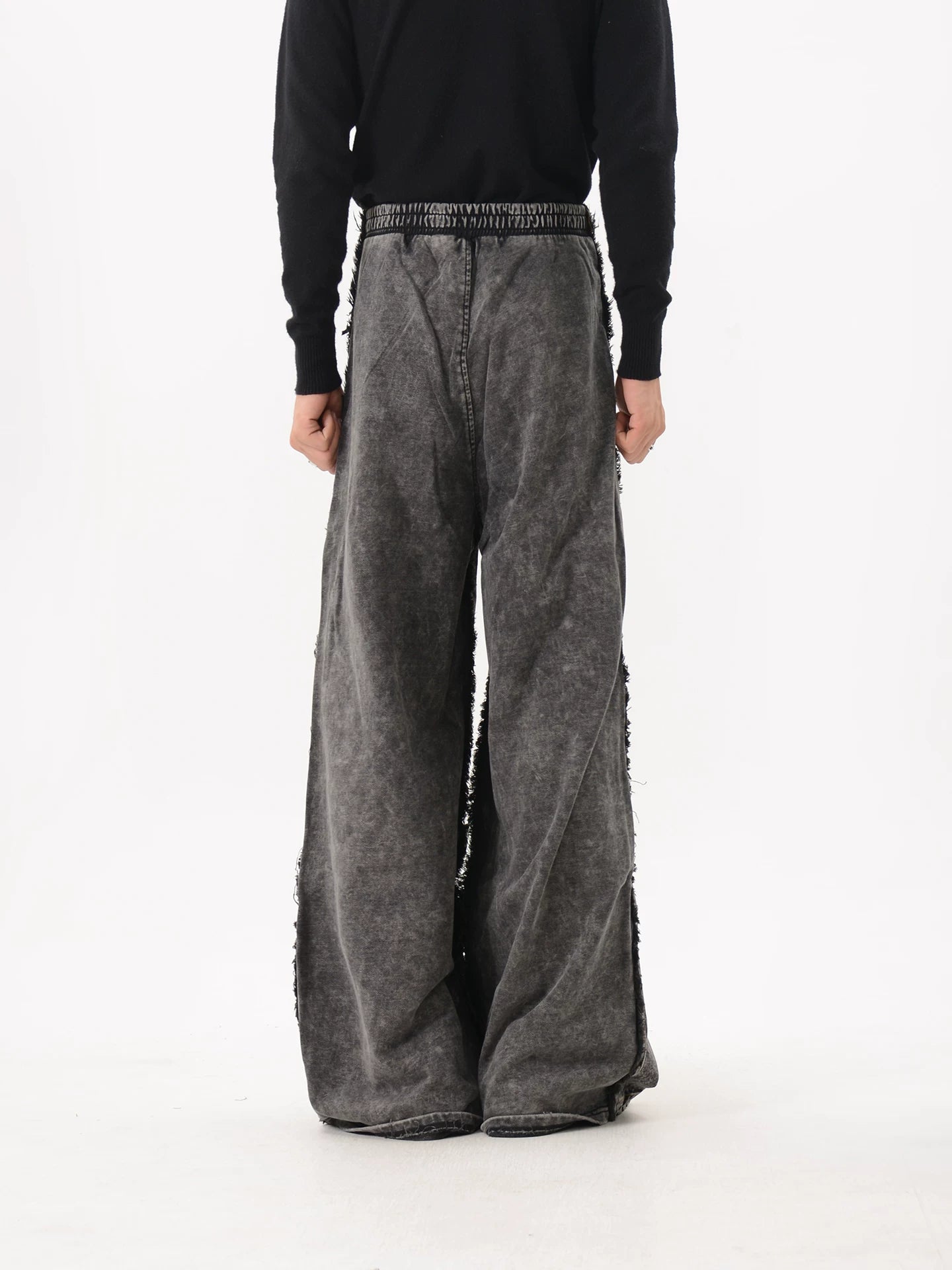 Deconstructed Raw Hem Wide-Leg Jeans
