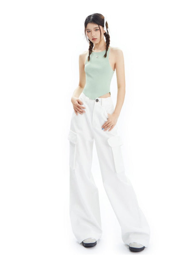 Wide-Leg Cargo Pants in Khaki