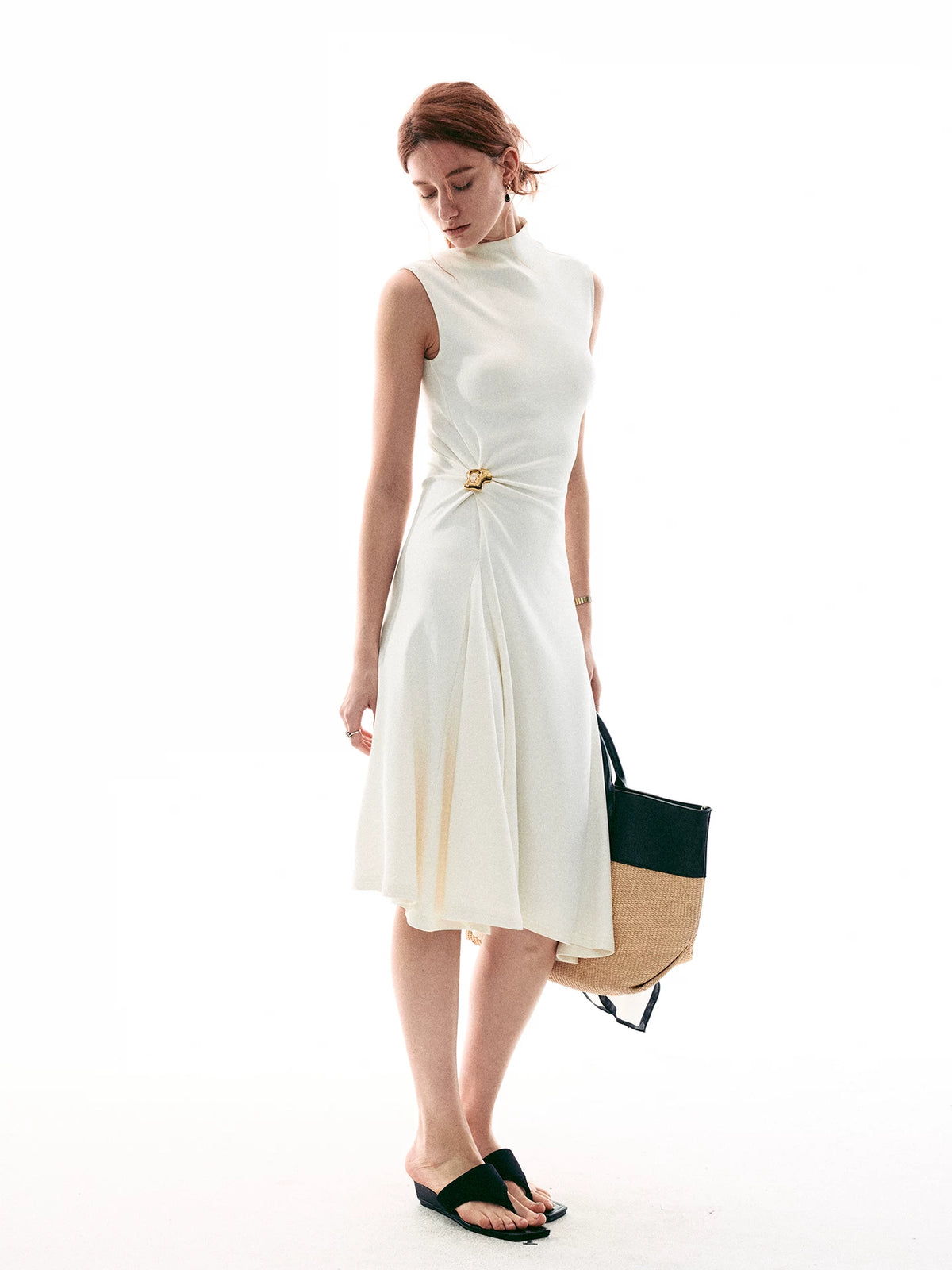 Sculpted Buckle Fit-Flare Dress