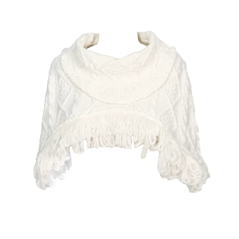 Ivory Fringe Cable Knit Shrug
