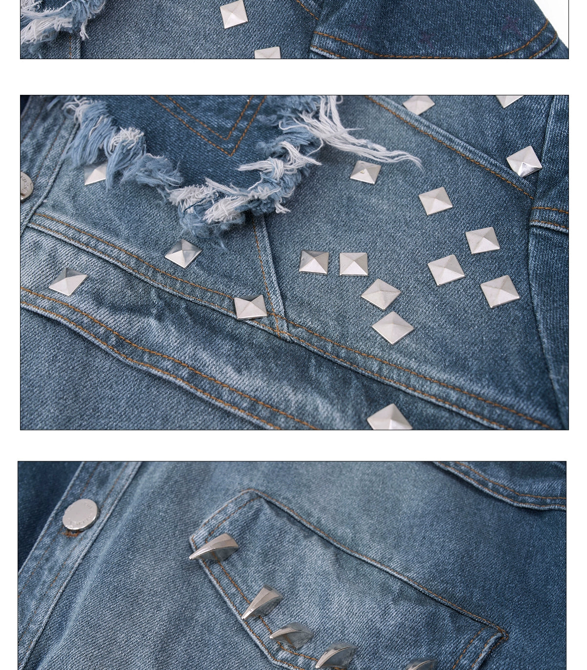 Studded Frayed Denim Jacket and Wide-Leg Jeans Setup