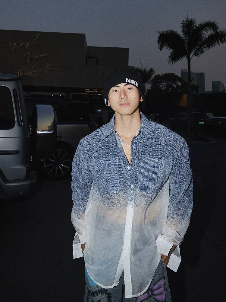 Ombre Denim Fade Button-Up Shirt