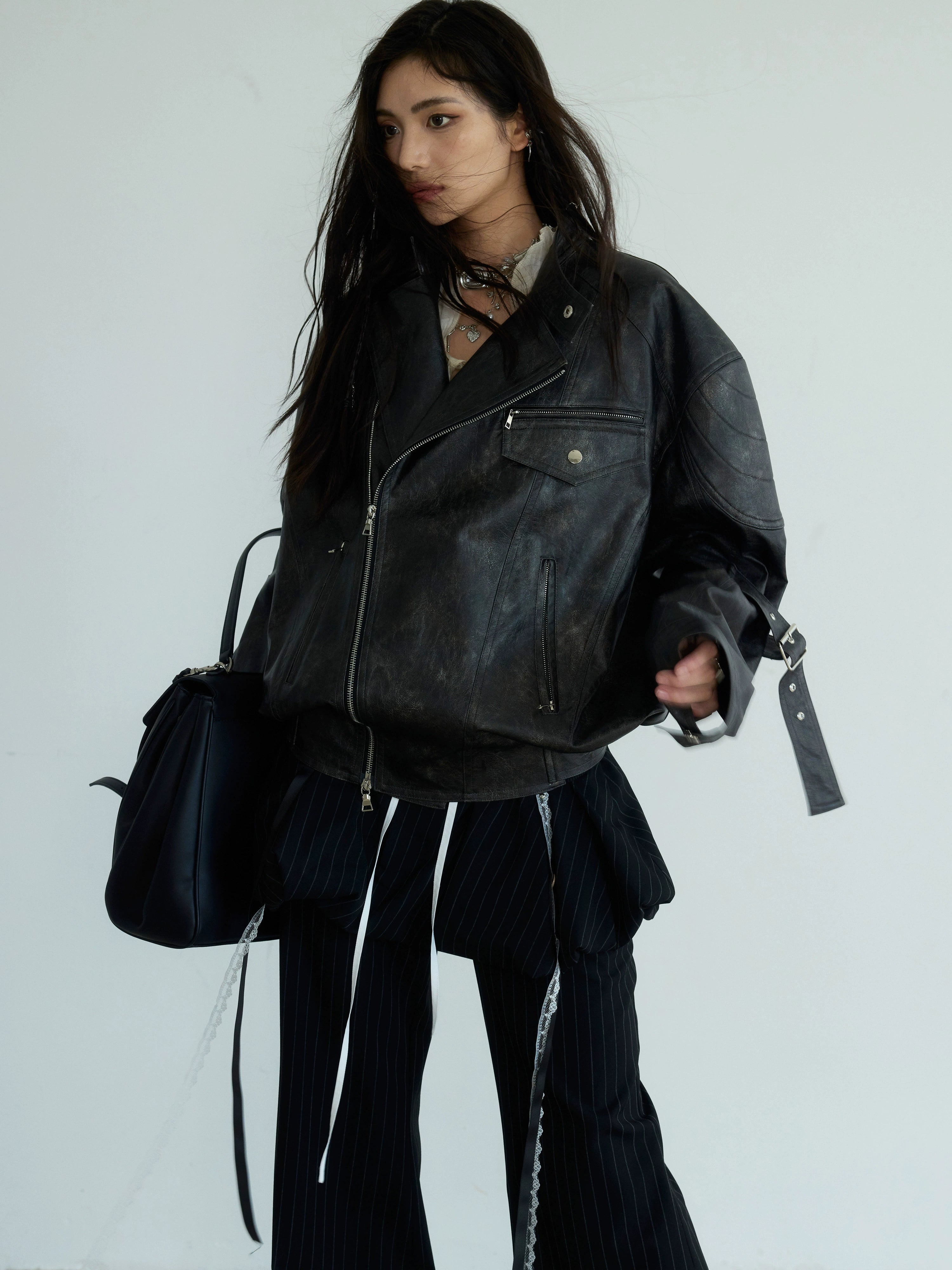 Oversized Leather Biker Jacket