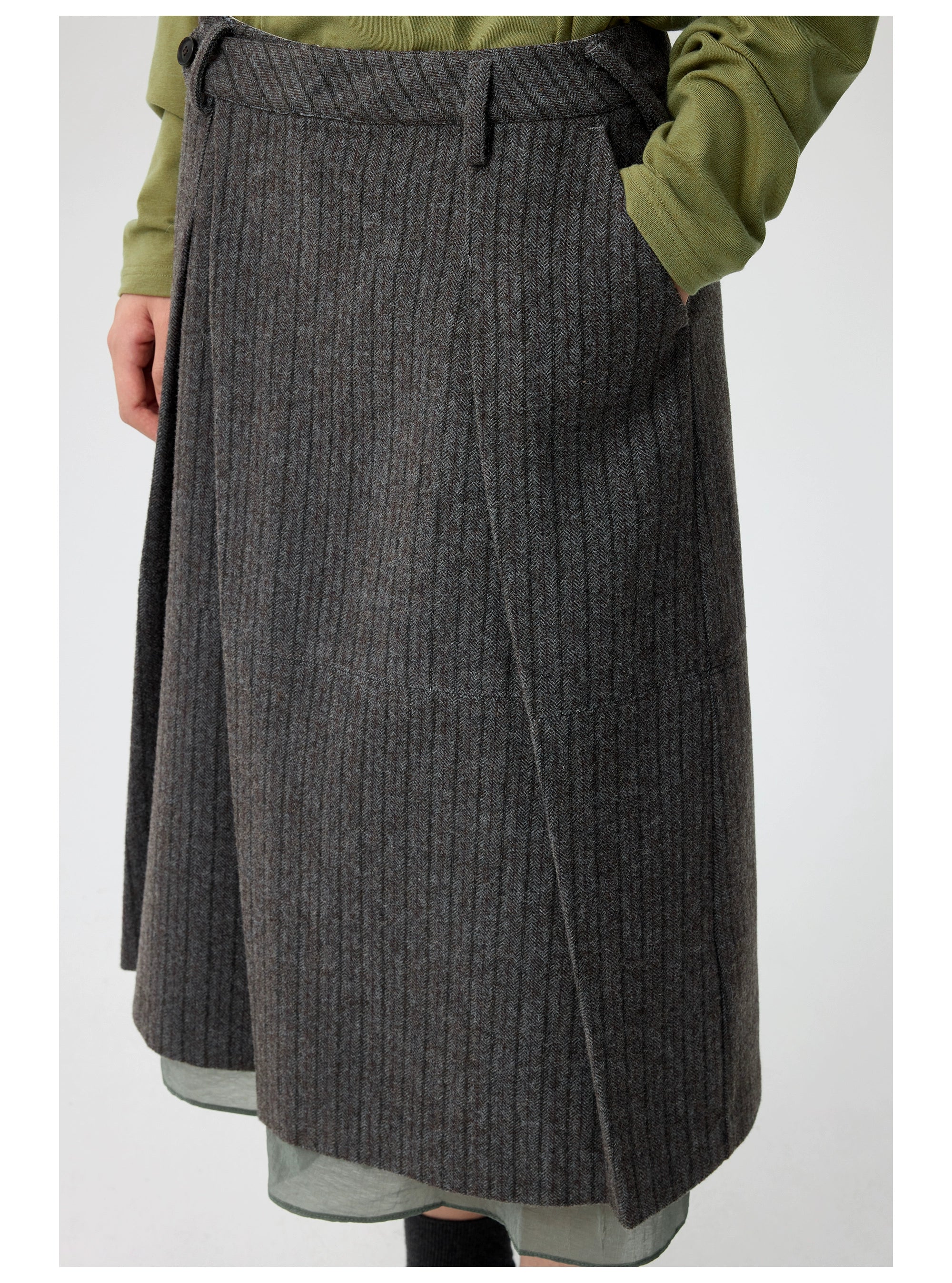 Pinstripe Wool Layered Midi Skirt