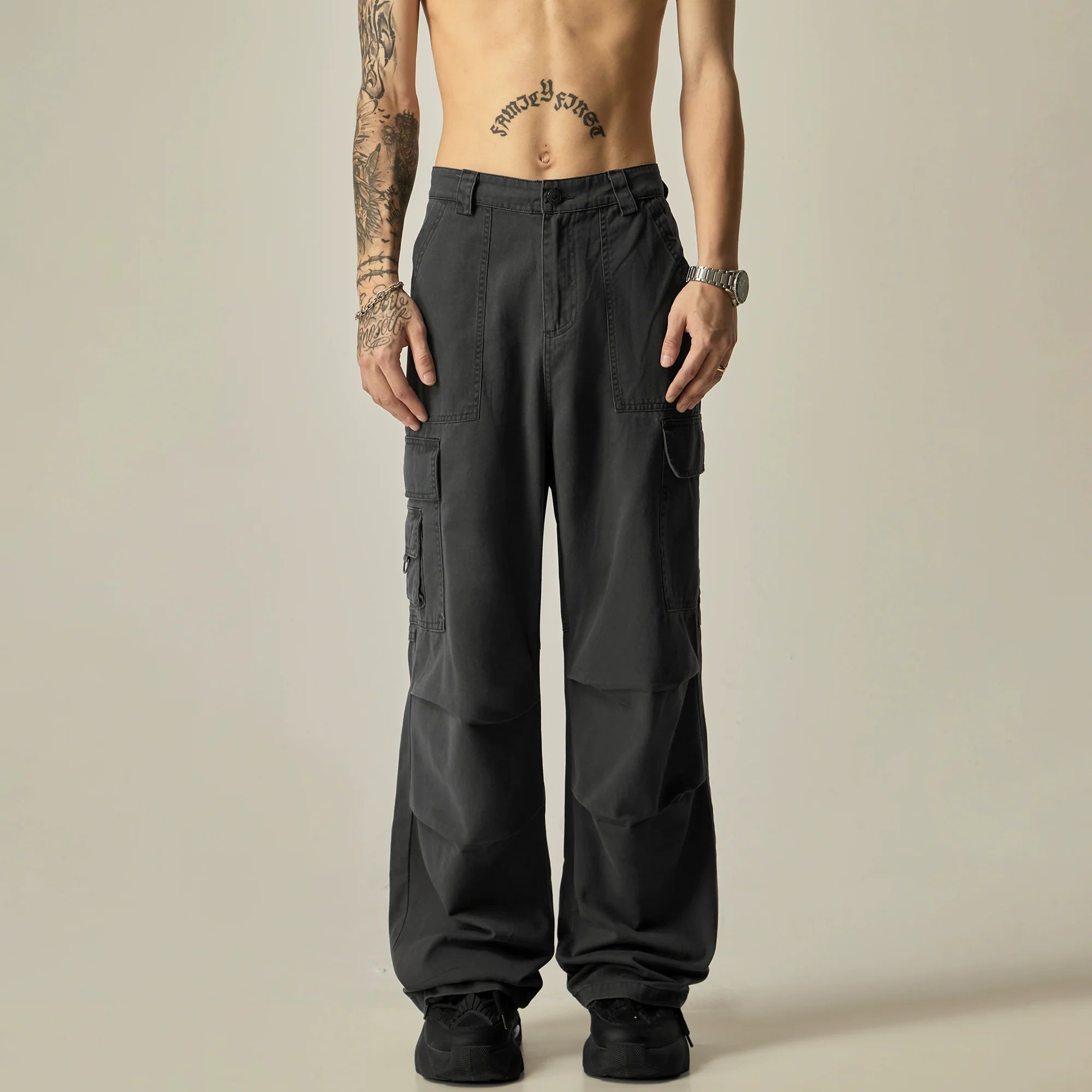 Wide-Leg Utility Cargo Pants