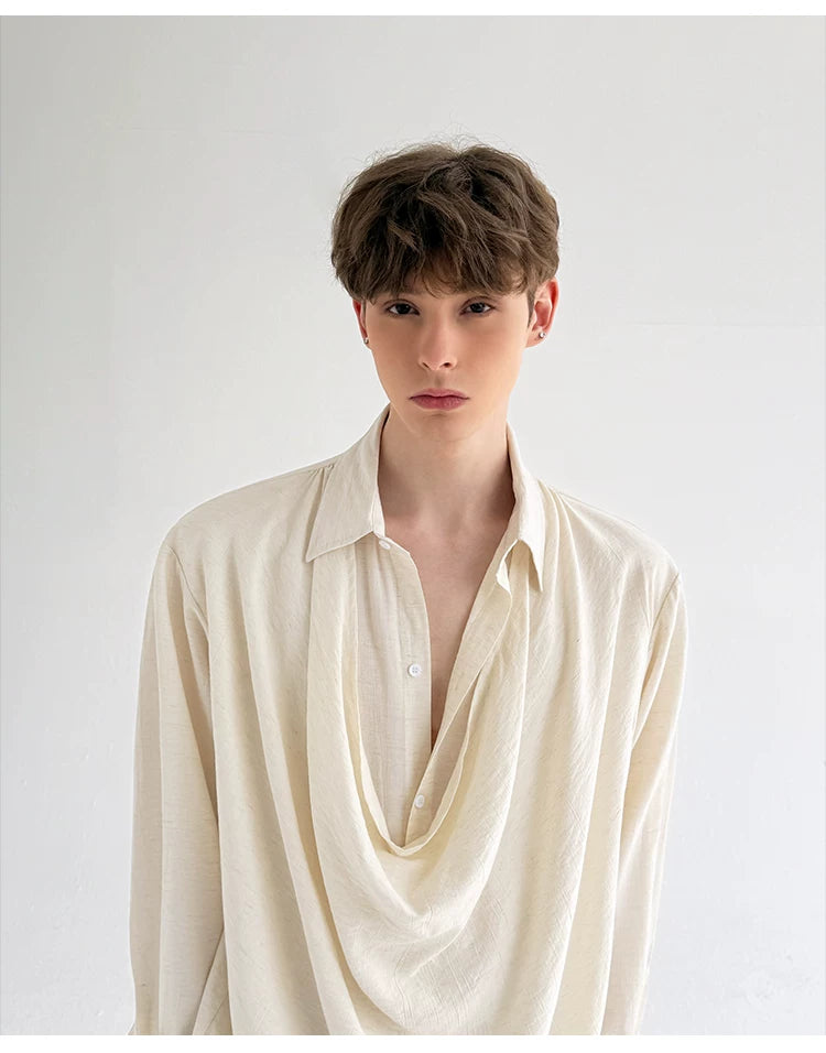 Ivory Cascade Drape Collar Shirt
