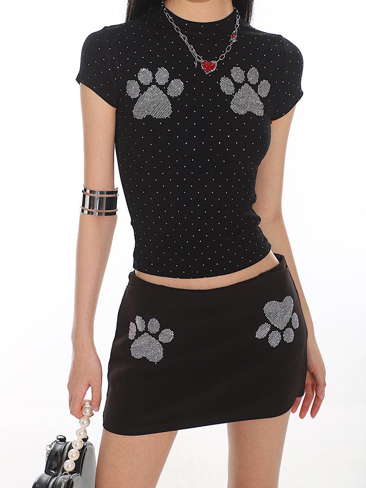 Cat Paw Print Fitted Short Sleeve Tee - chiclara