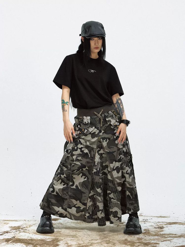 Camouflage Wide-Leg Cargo Skirt