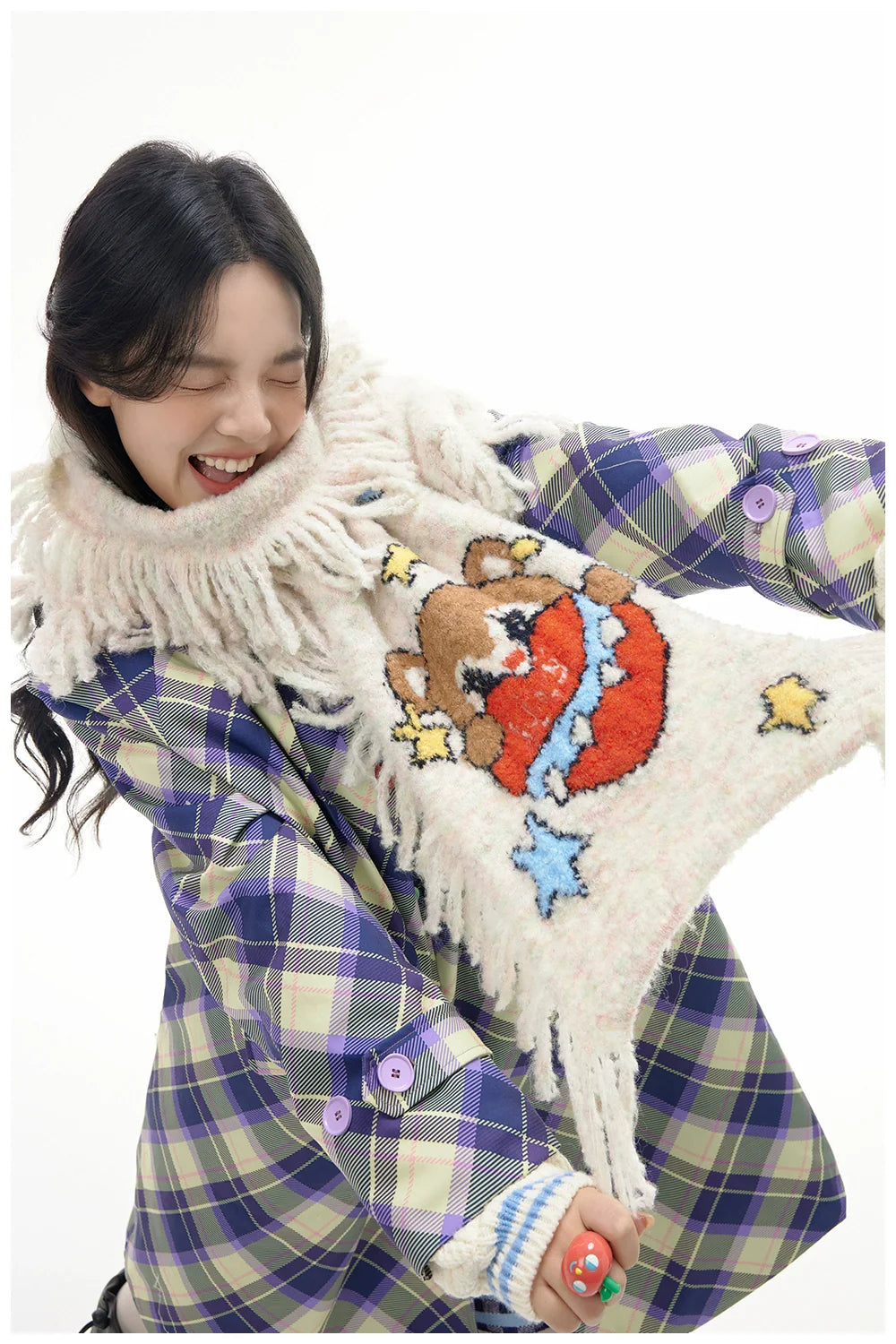 Flying Bear Star Knit Scarf