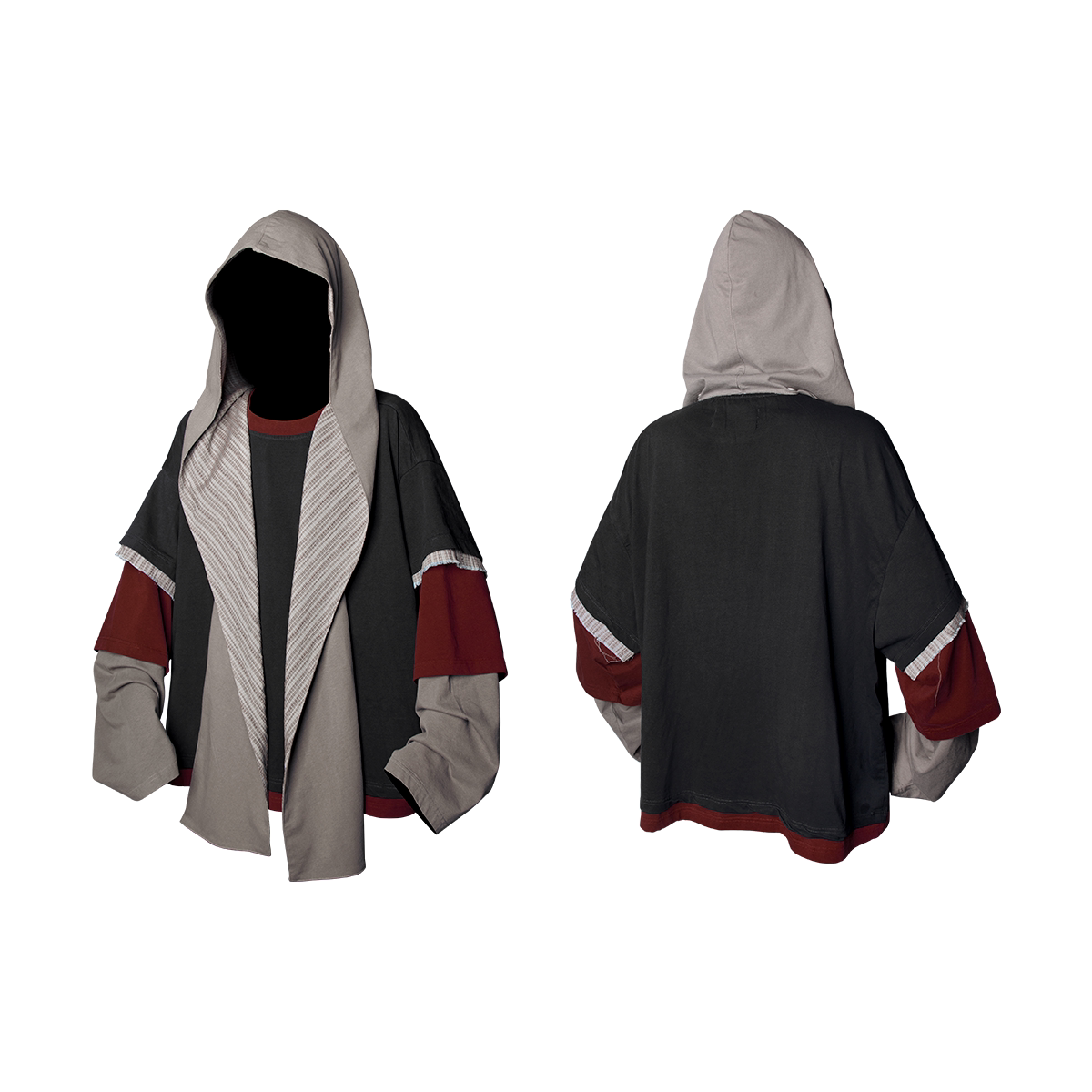 Layered Hooded Color Block Sweatshirt