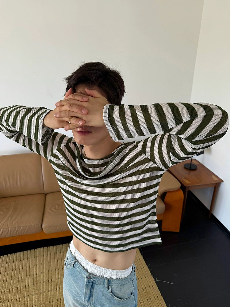 Olive White Striped Long Sleeve