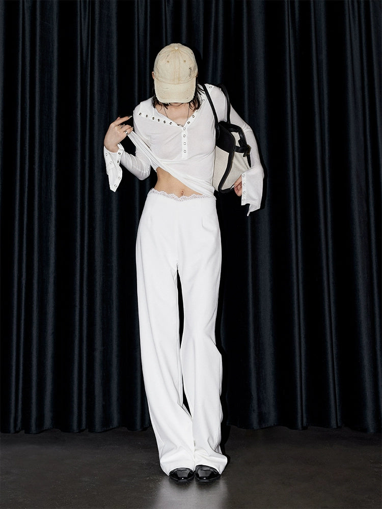 Moonlit Lace-Waist Wide-Leg Pants