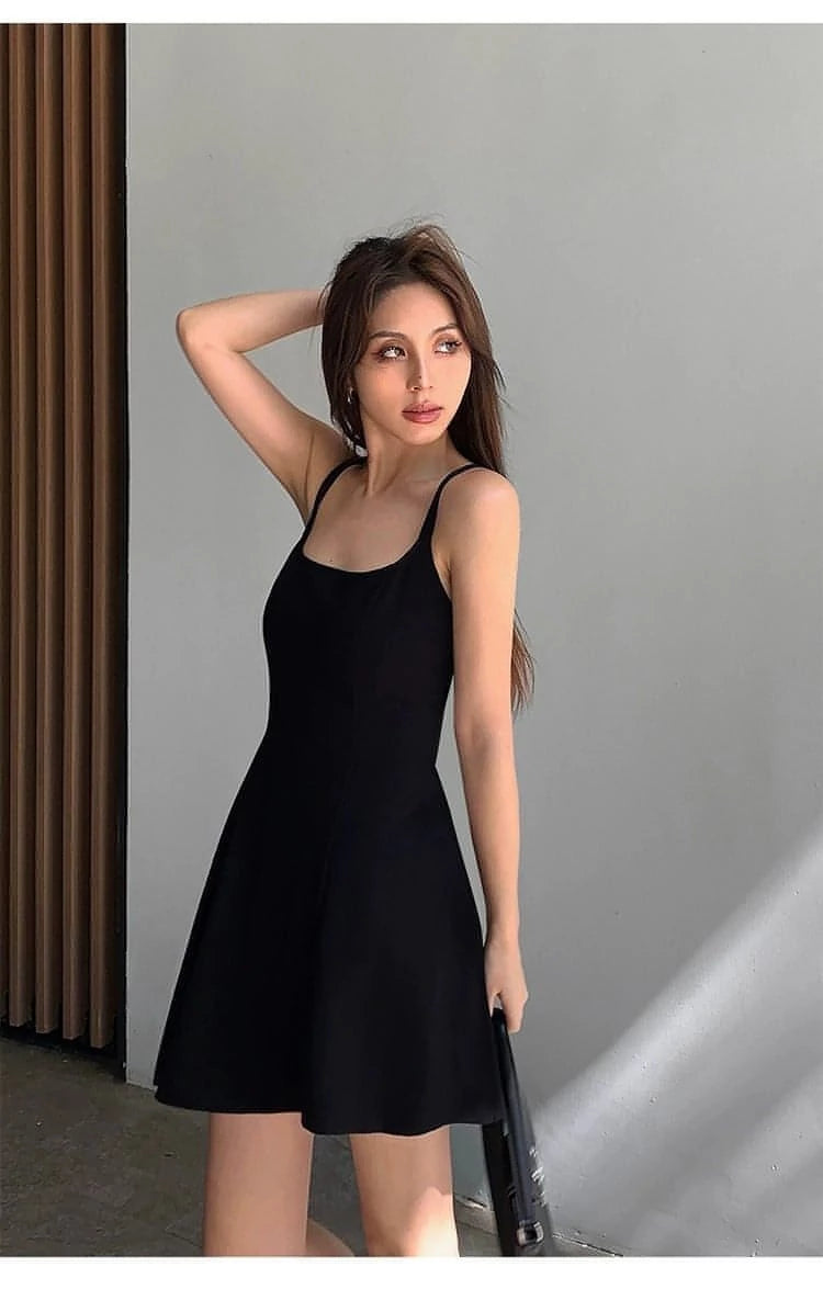 Summer Collection: Black Square-Neck A-Line Dress - chiclara