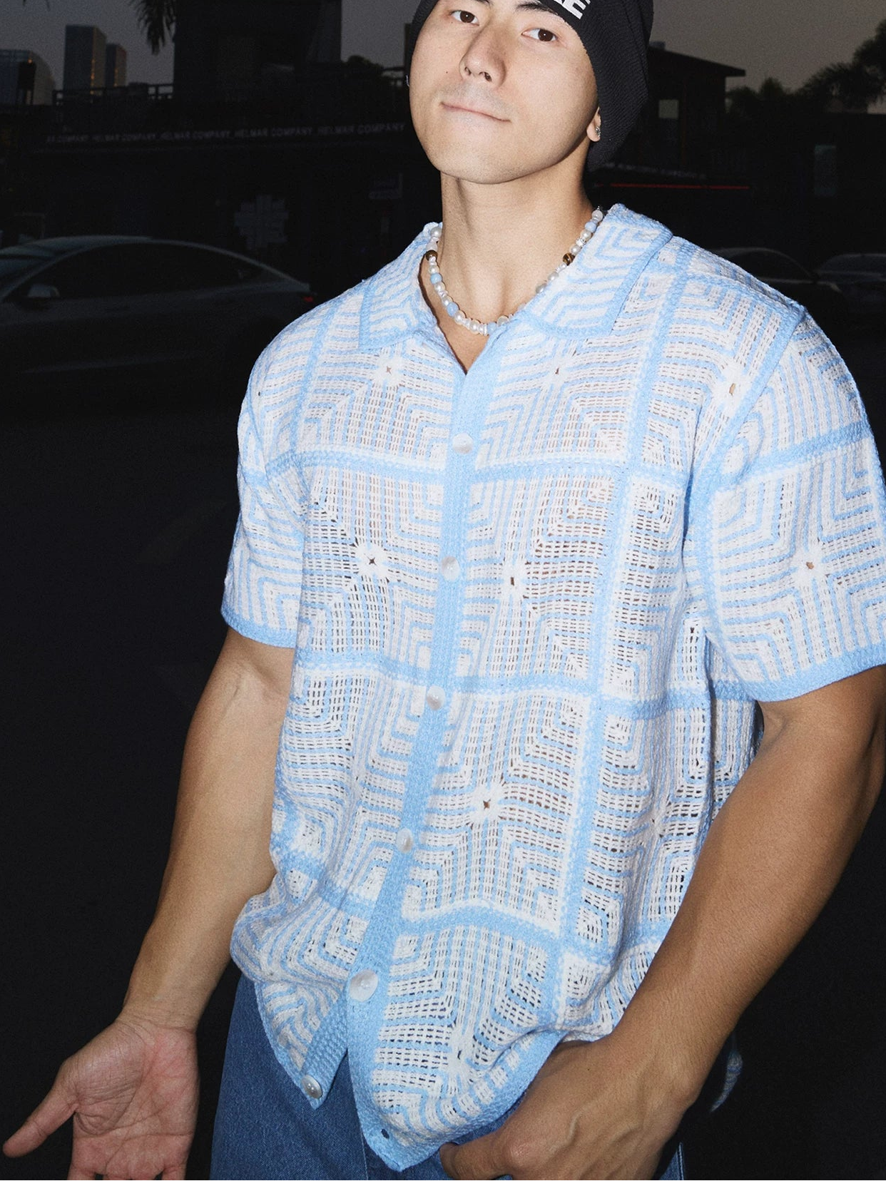 Skywave Crochet Mesh Button Shirt