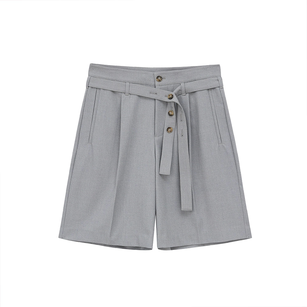 Draped Drawstring Mid-Length Shorts