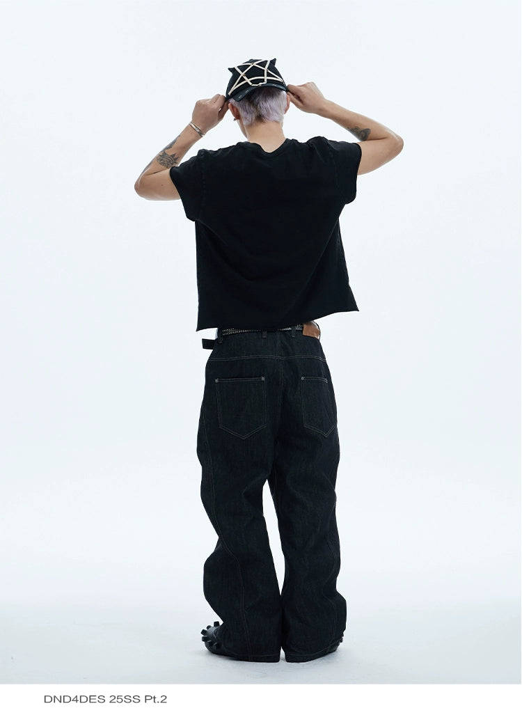 Asymmetric Button Wide-Leg Jeans