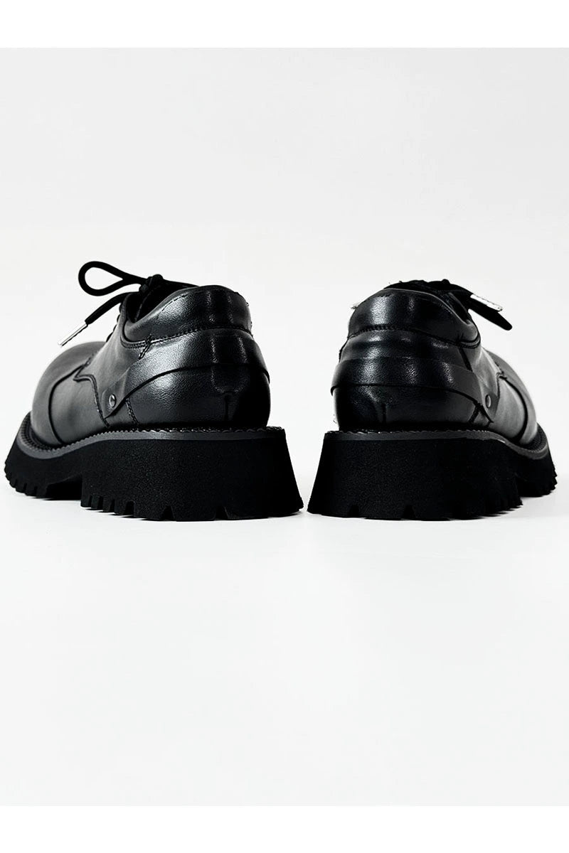 Chunky Black Platform Derby Shoes with Rounded Toe