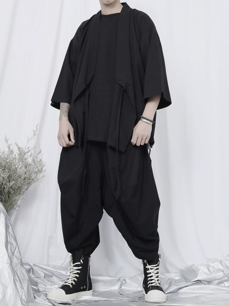 Black Wrap Kimono Shirt