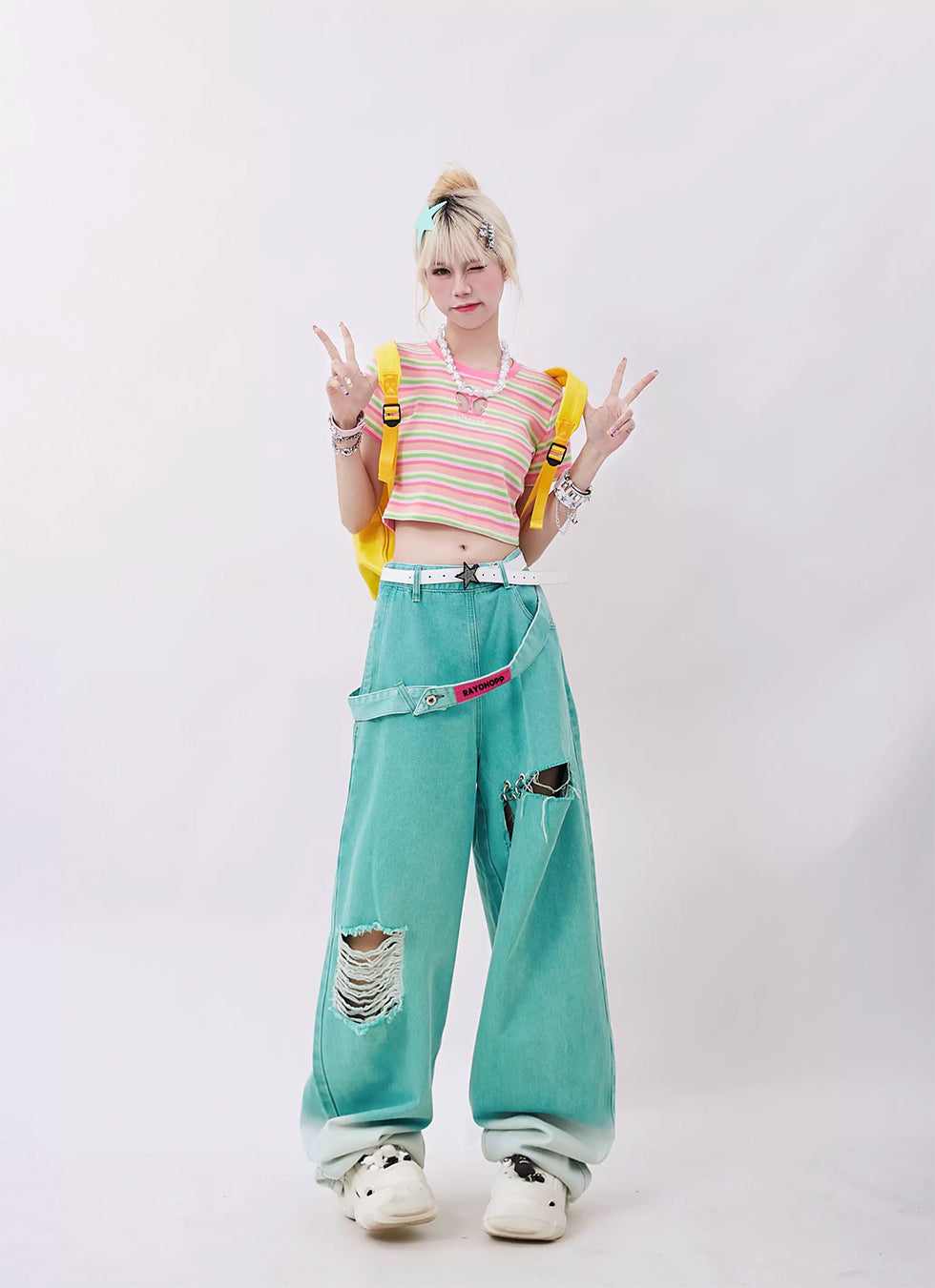 Retro Ripped Design Loose Straight Pants - chiclara