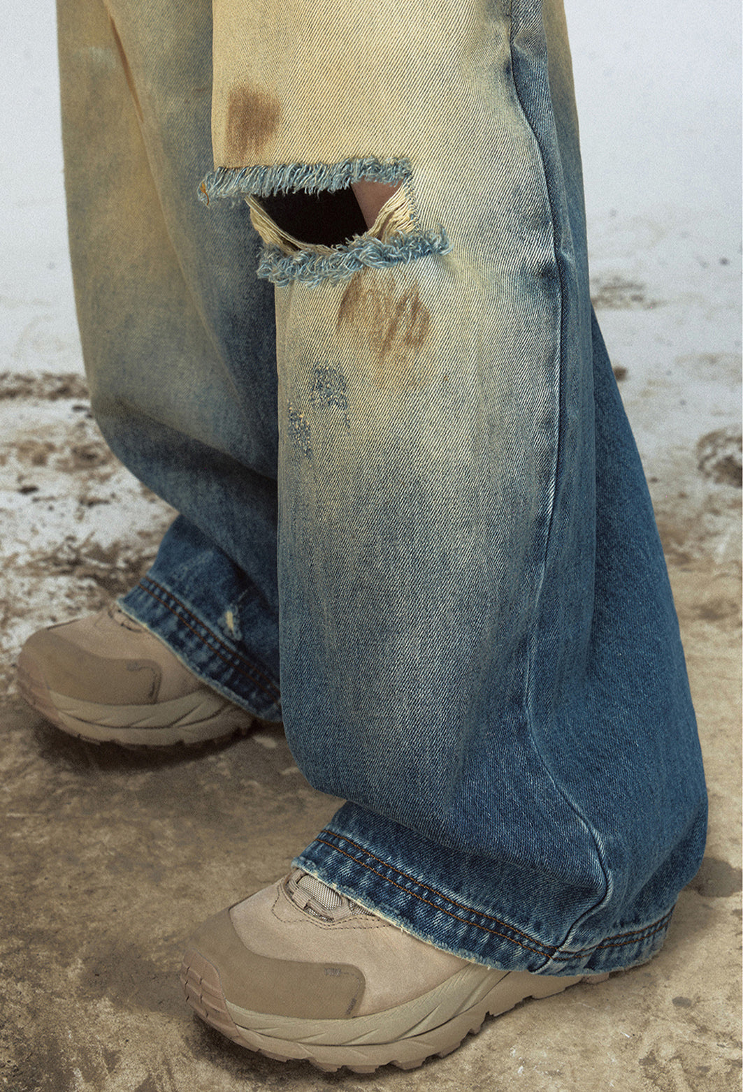 Tie-Dye Faded Ripped Wide Leg Jeans