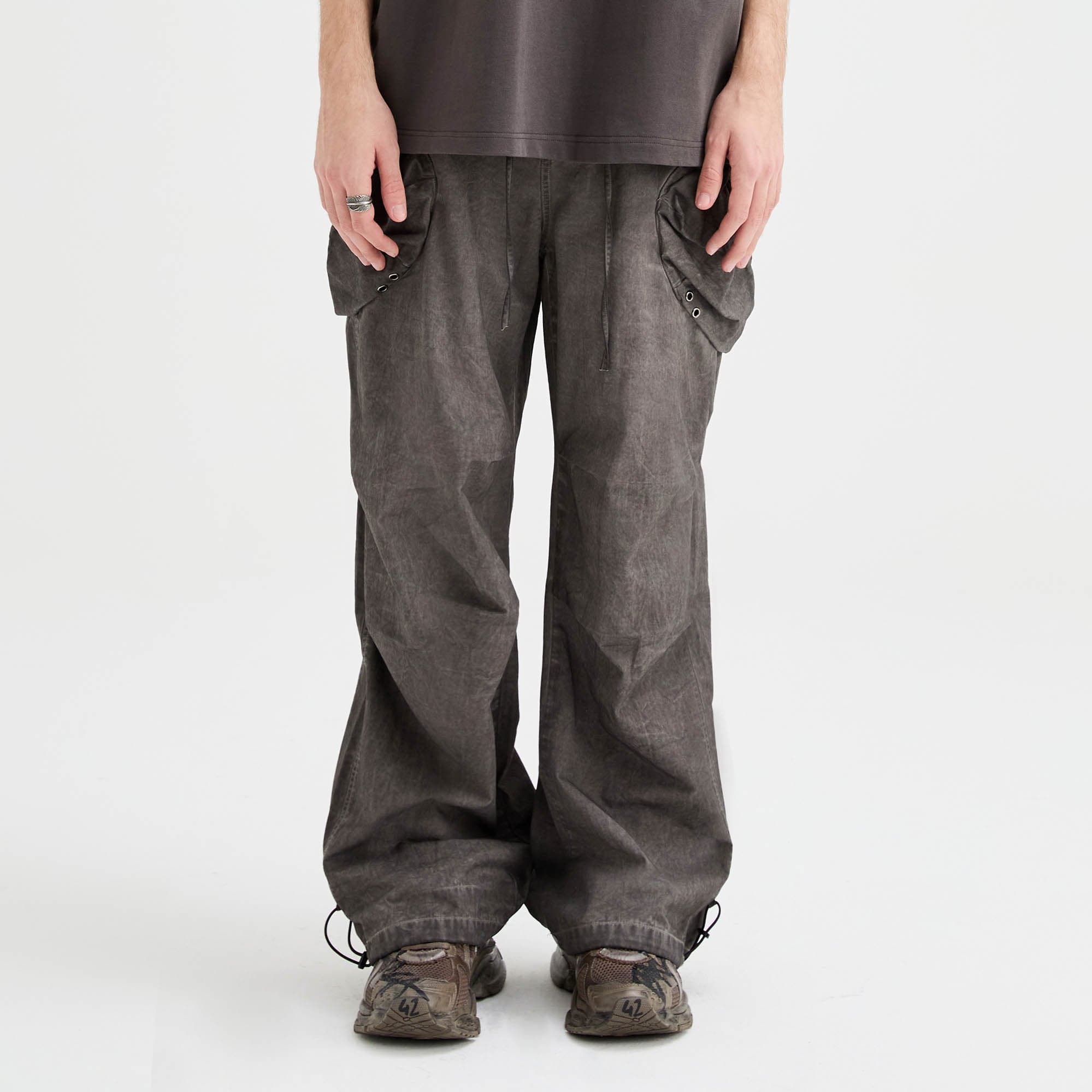 Multi-Pocket Crinkled Drawstring Cargo Pants