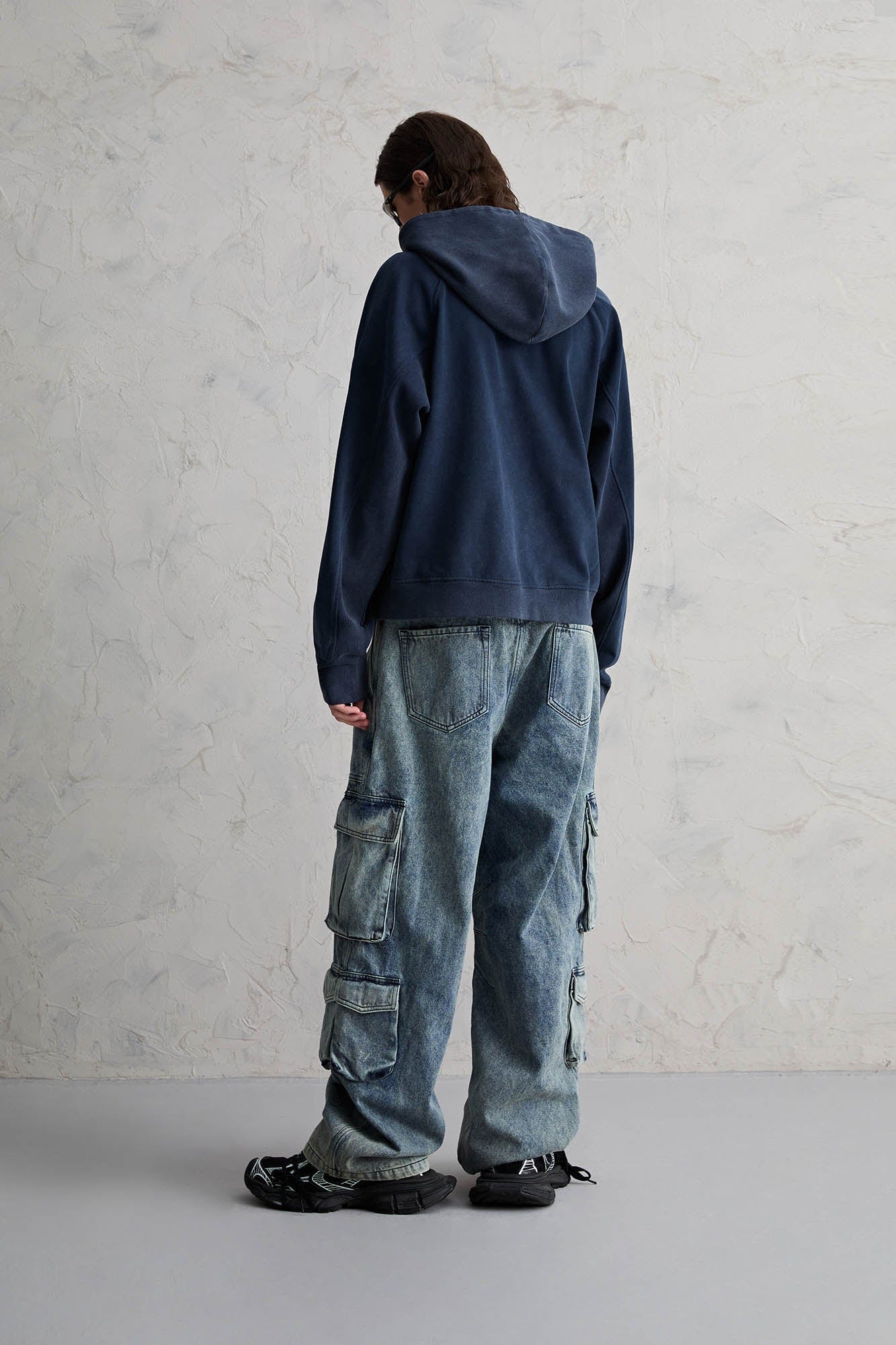 Washed Gradient Denim Cargo Jeans