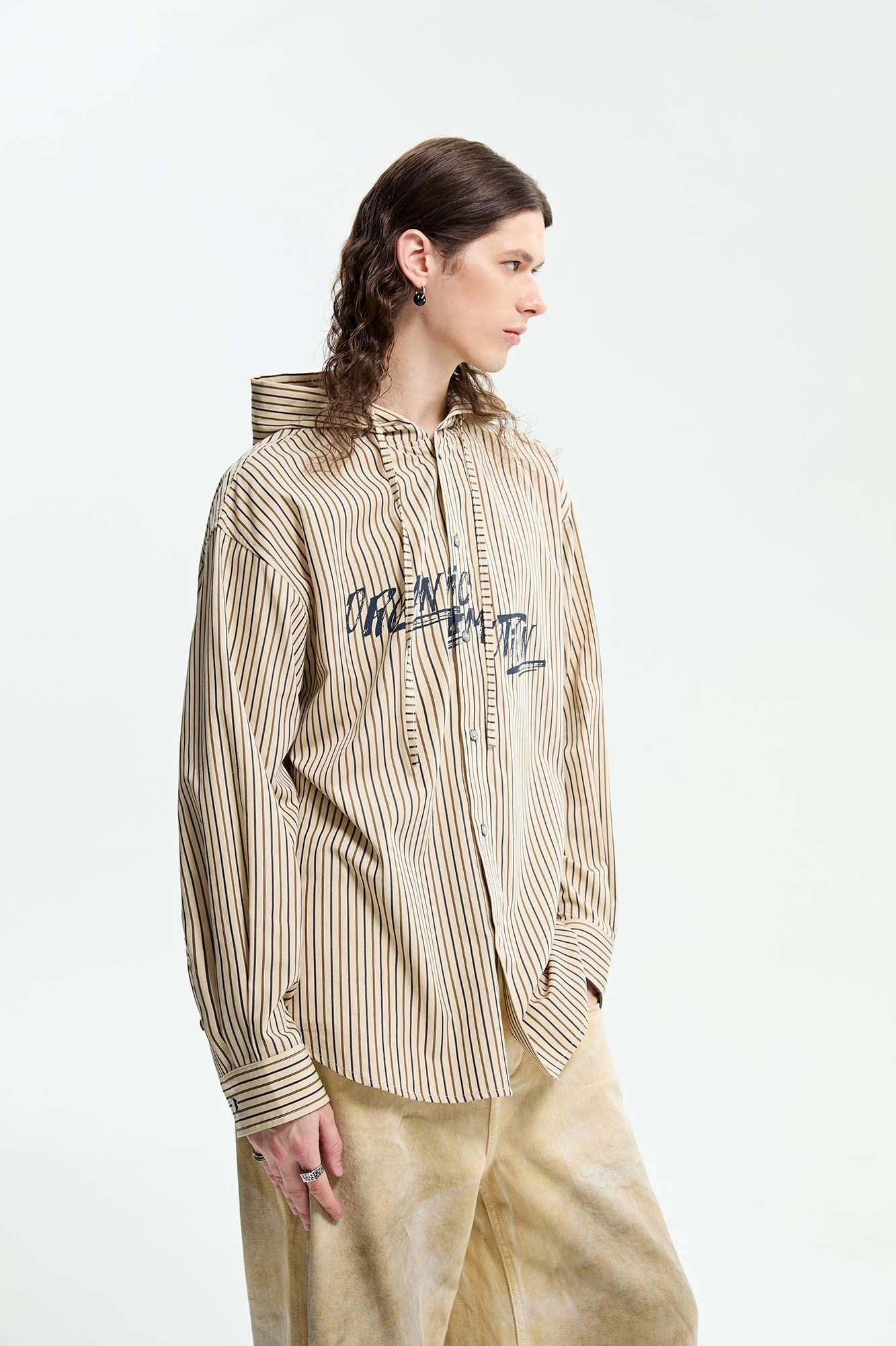 Striped Baseball-Style Button-Up Shirt