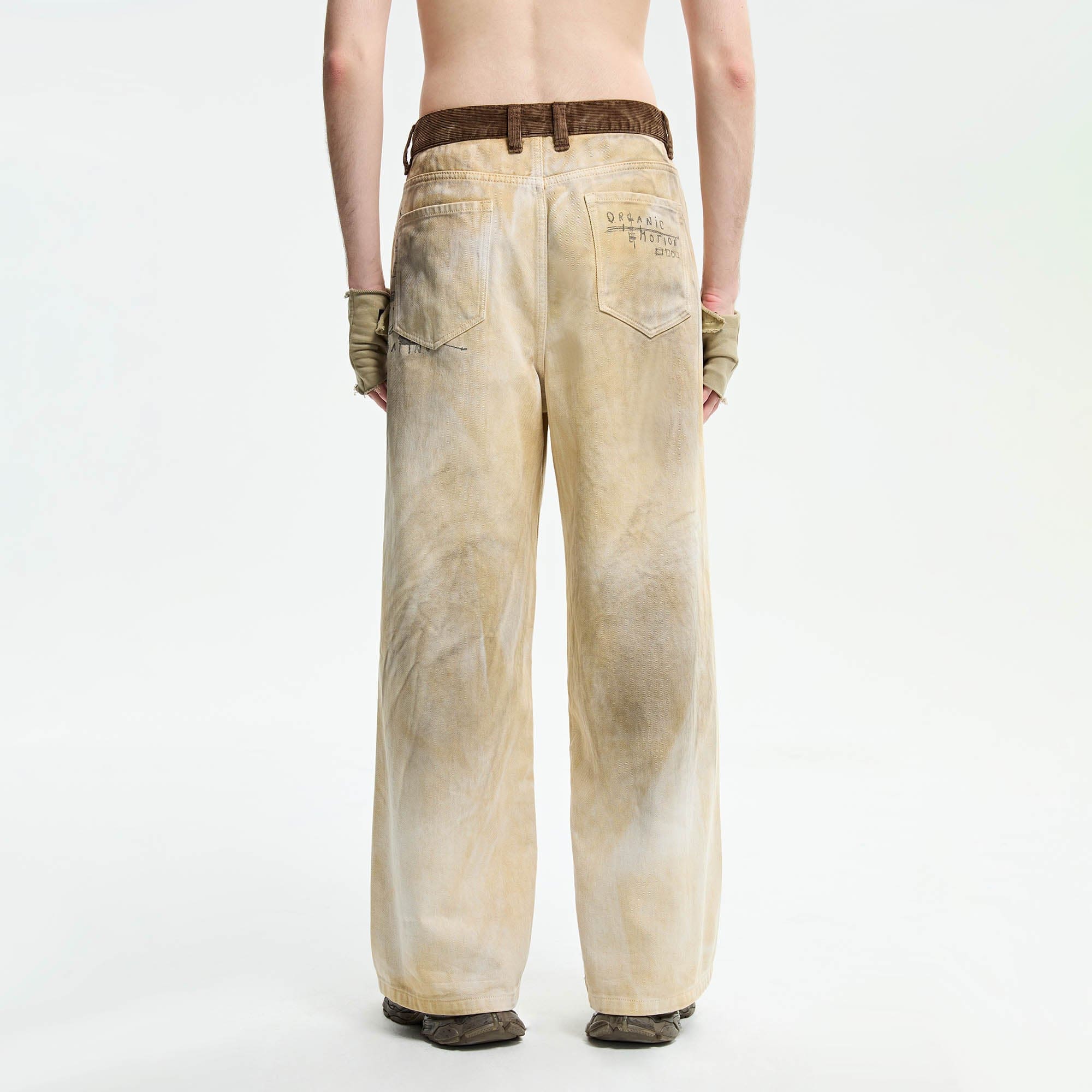 Distressed/Bleached Finish Wide-Leg Jeans