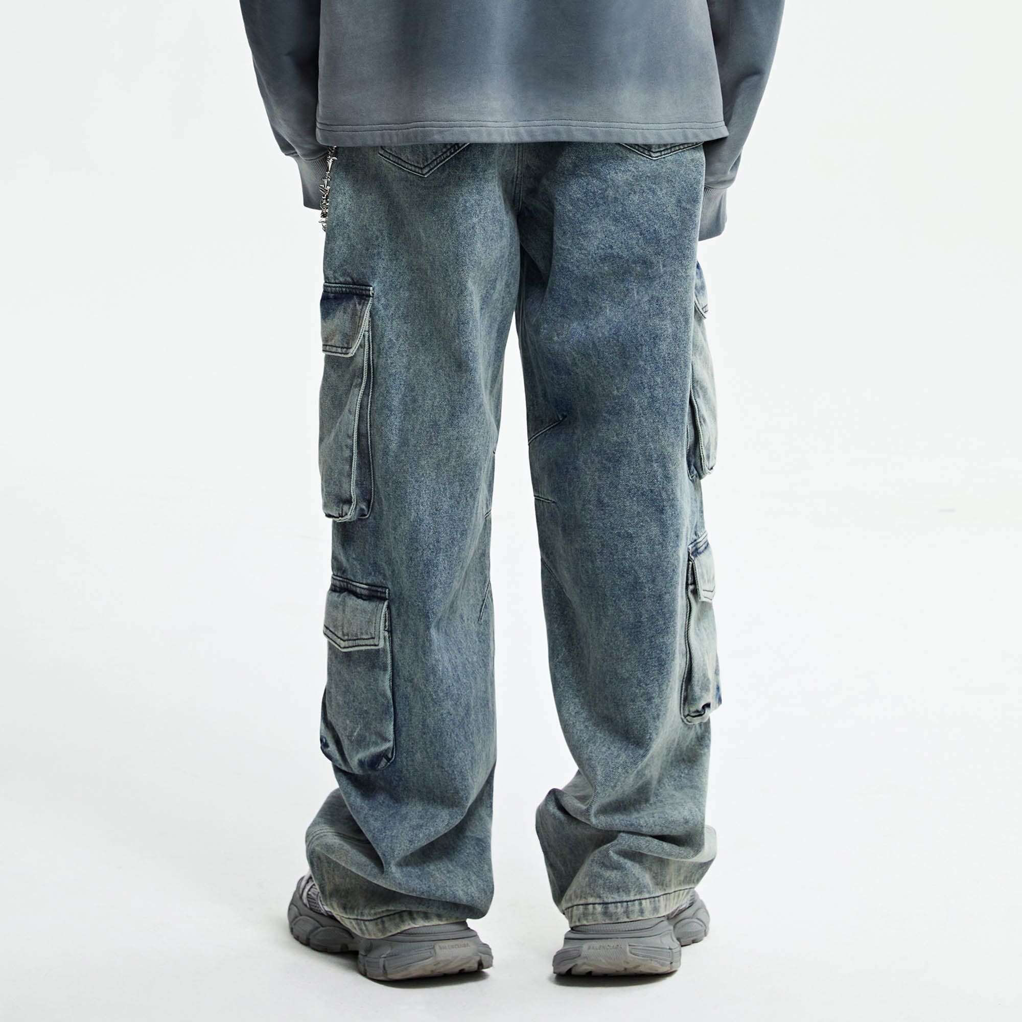 Washed Gradient Denim Cargo Jeans